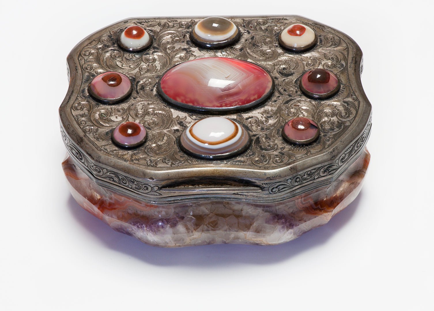 Exquisite Antique Treasure 18th Century Silver Agate Snuff Box