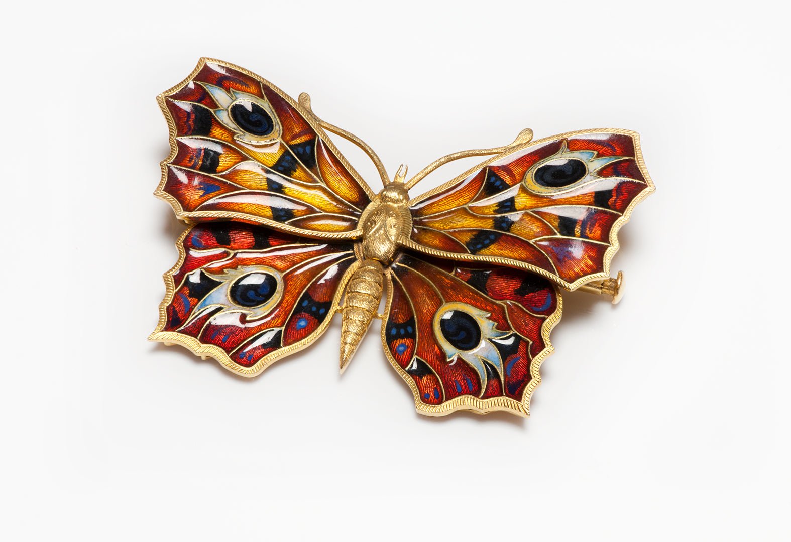 Exquisite Butterfly Enamel 18K Gold Brooch Signed Hase