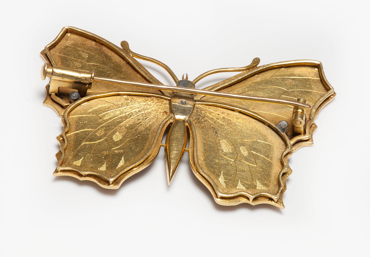 Exquisite Butterfly Enamel 18K Gold Brooch Signed Hase