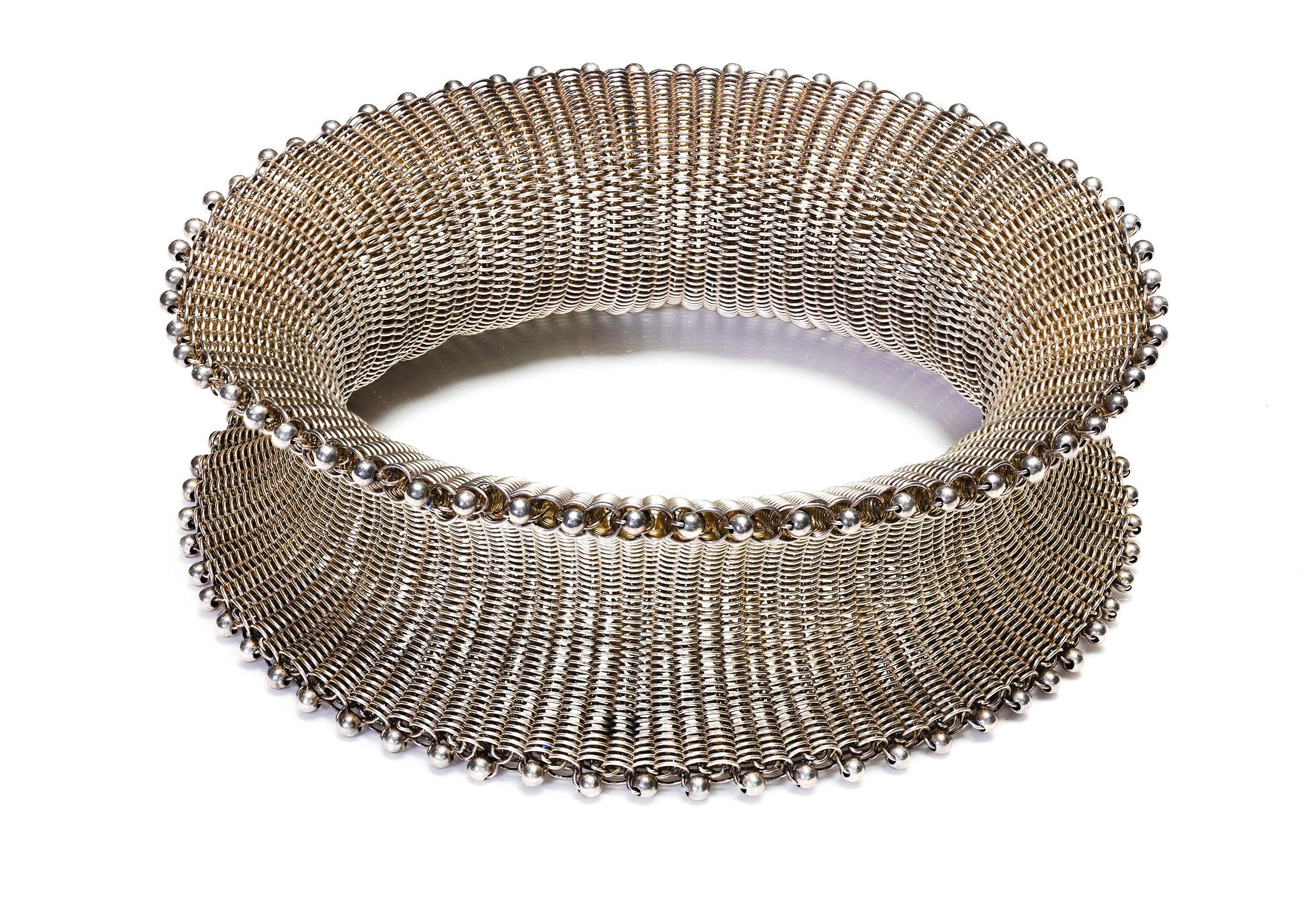 Vintage Silver Flexible Coil Bangle Bracelet Mesh