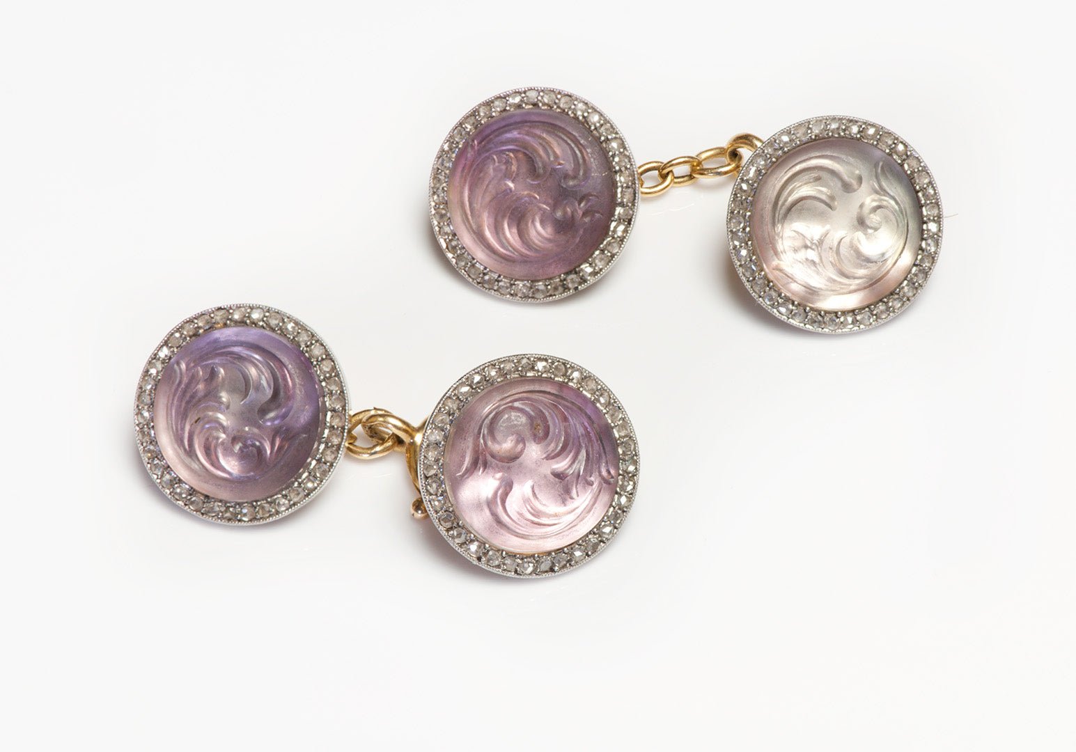 Faberge Gold Platinum Carved Crystal Diamond Cufflinks