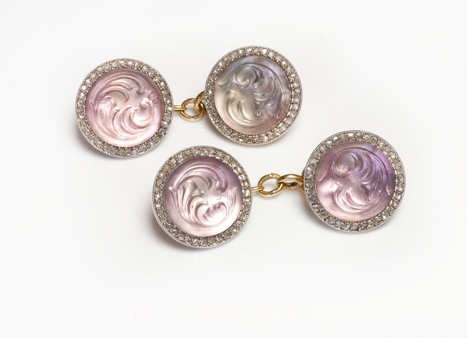 Faberge Gold Platinum Carved Crystal Diamond Cufflinks