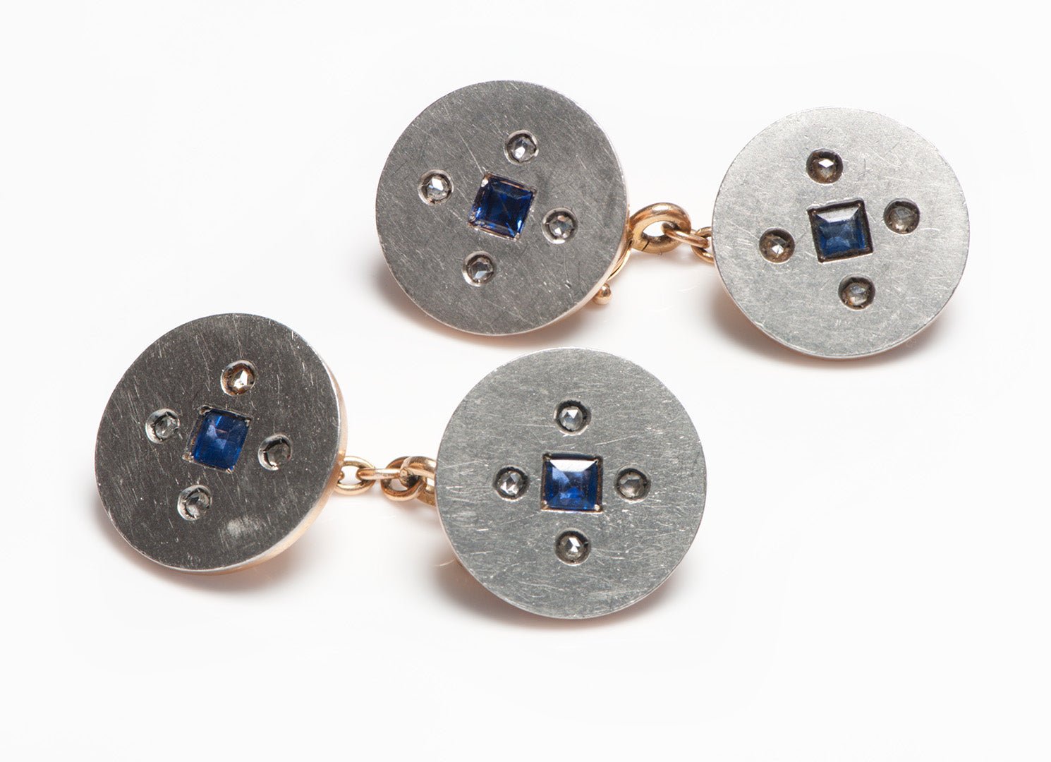 Faberge Platinum Gold Sapphire Diamond Cufflinks August Hollming