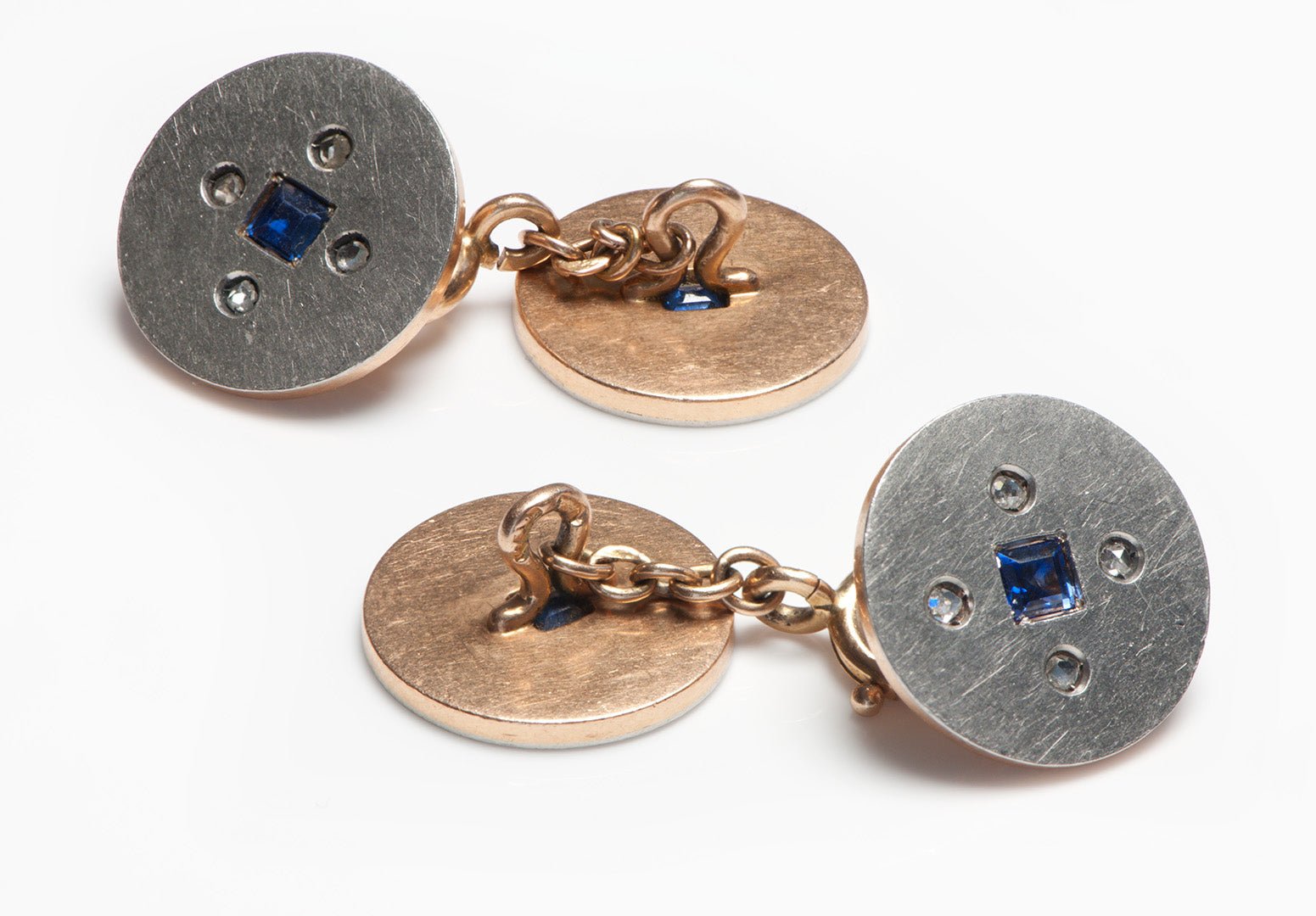 Faberge Platinum Gold Sapphire Diamond Cufflinks August Hollming