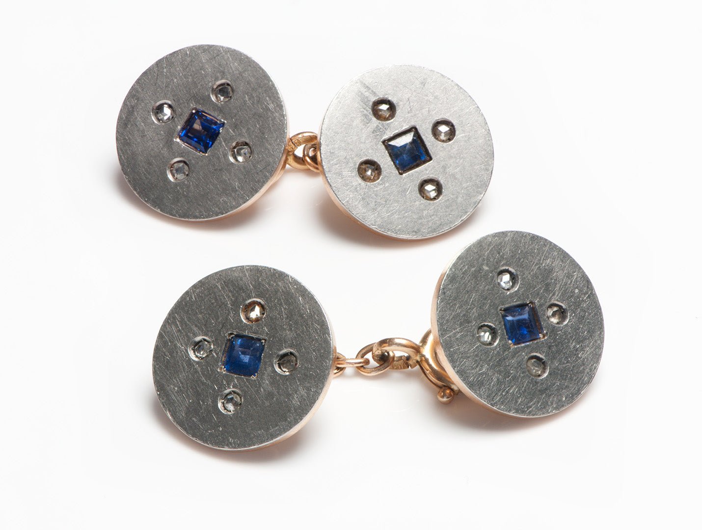 Faberge Platinum Gold Sapphire Diamond Cufflinks August Hollming