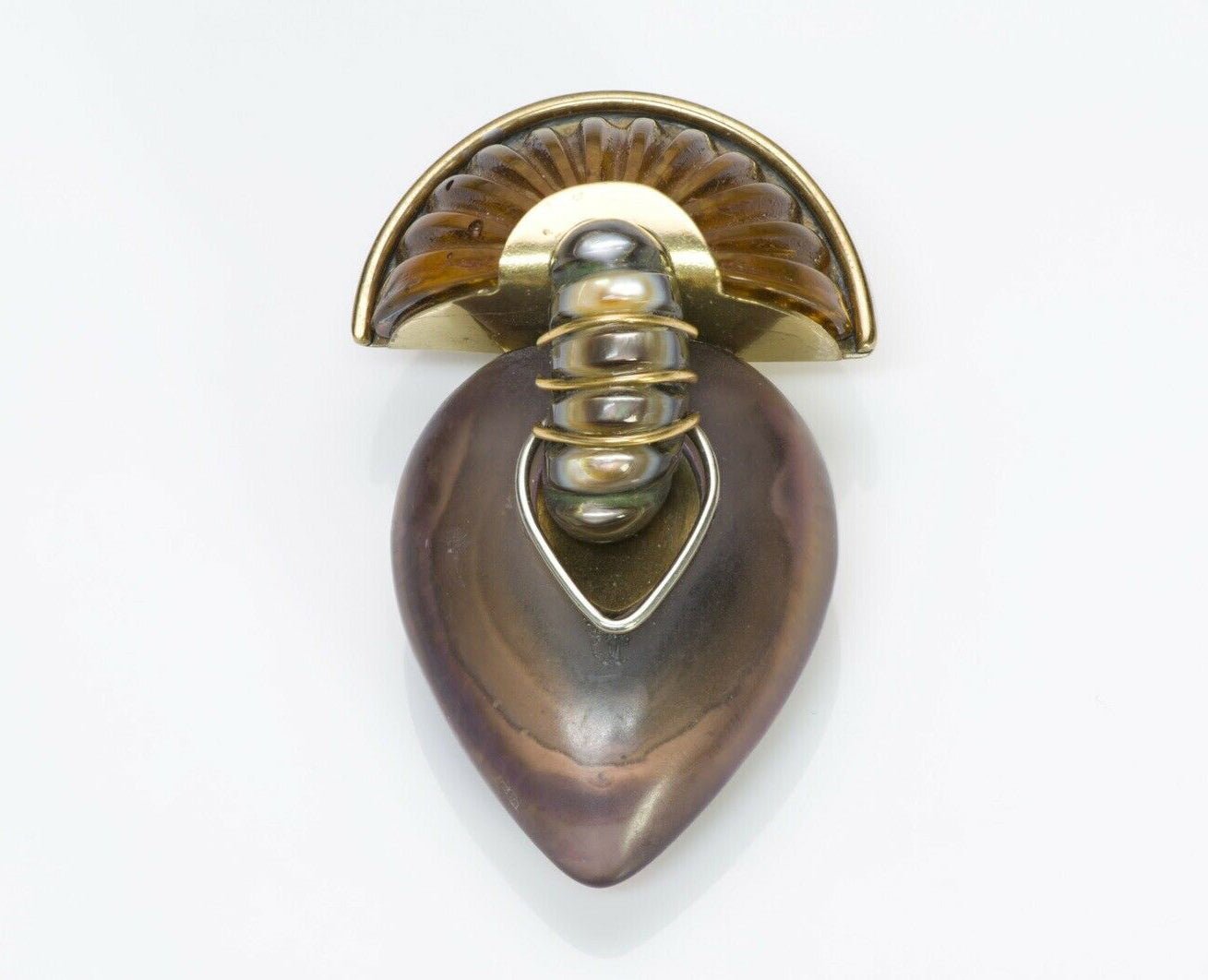 FABRICE Paris Brown Glass Lucite Brooch