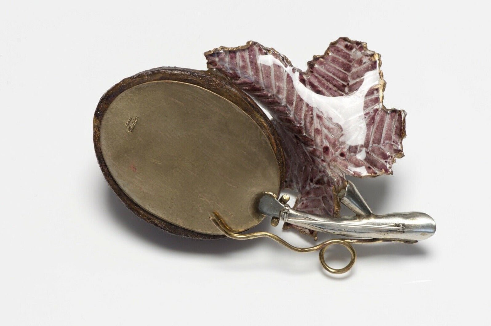 FABRICE Paris Brown Lucite Faux Pearl Fruit Leaf Brooch