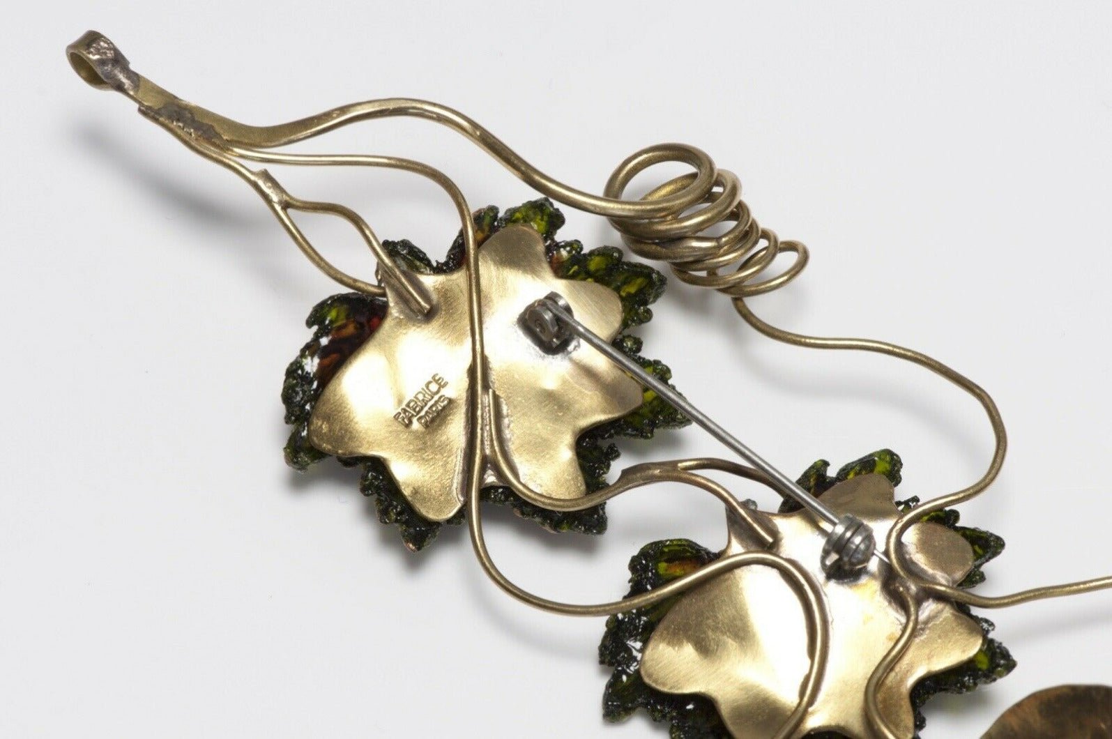 FABRICE Paris Green Blown Glass Fruit Leaf Brooch