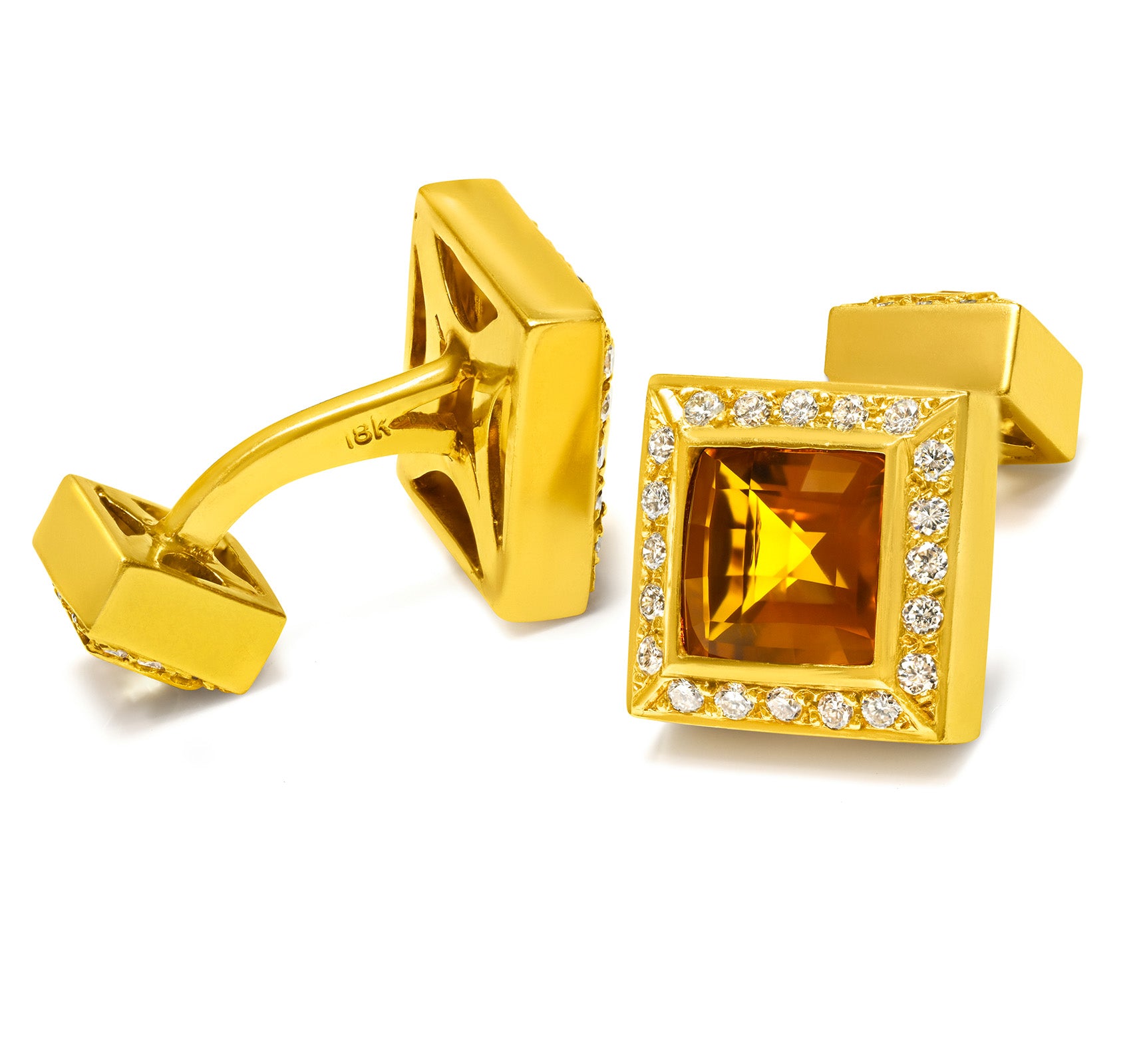 Faceted Citrine 18K Gold & Diamond Cufflinks