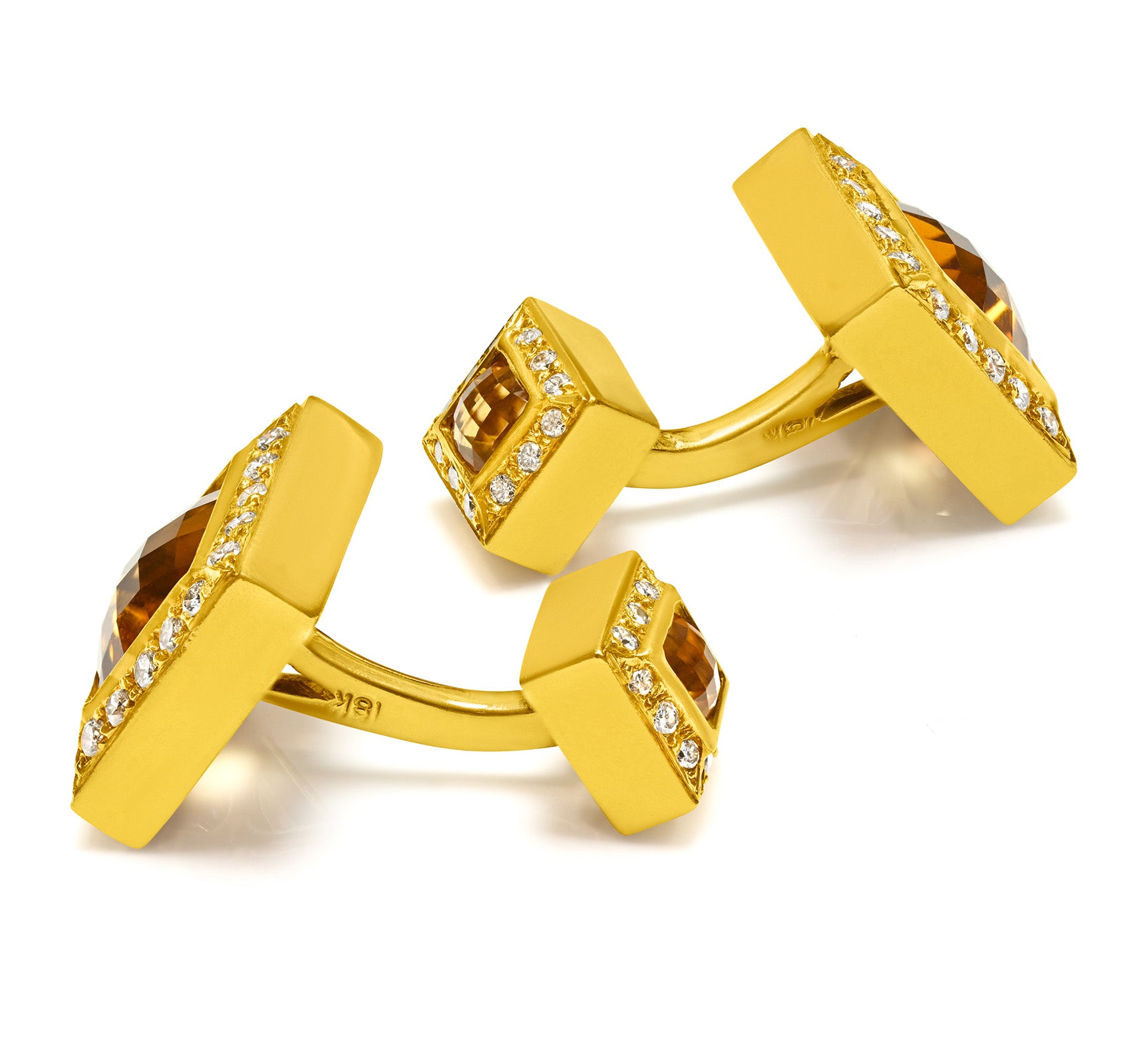 Faceted Citrine 18K Gold & Diamond Cufflinks