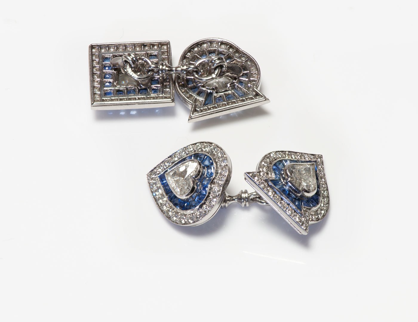 Fancy Cut Diamond Calibre Sapphire Platinum Playing Cards Cufflinks