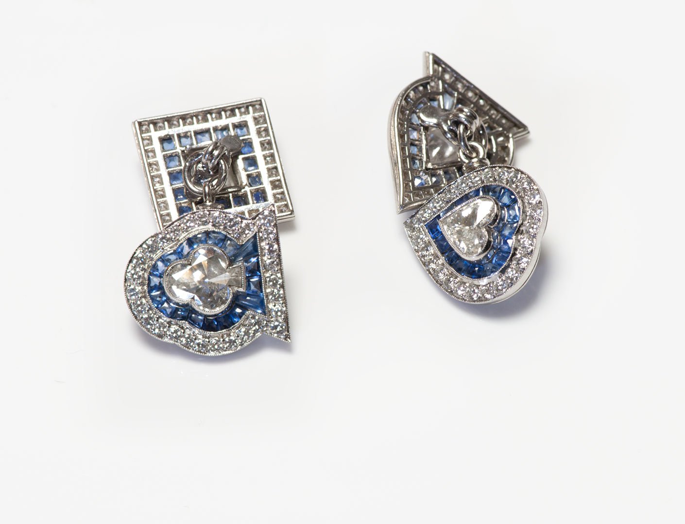 Fancy Cut Diamond Calibre Sapphire Platinum Playing Cards Cufflinks