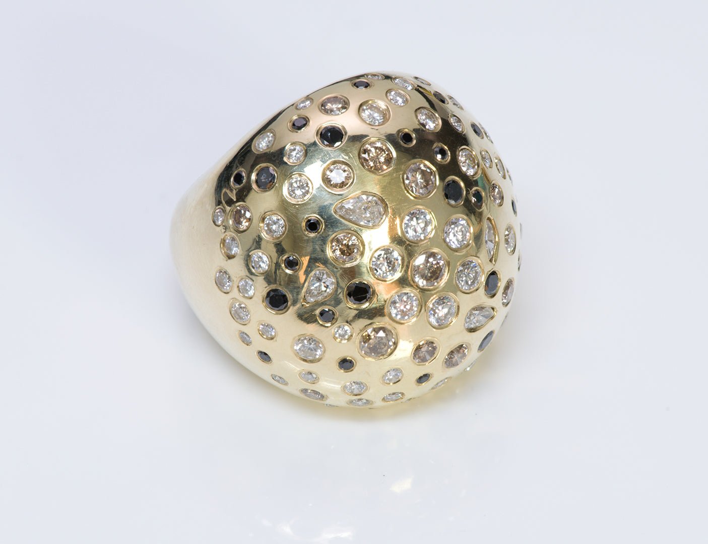 Fancy Cut Multi Colored Diamond Dome Gold Ring