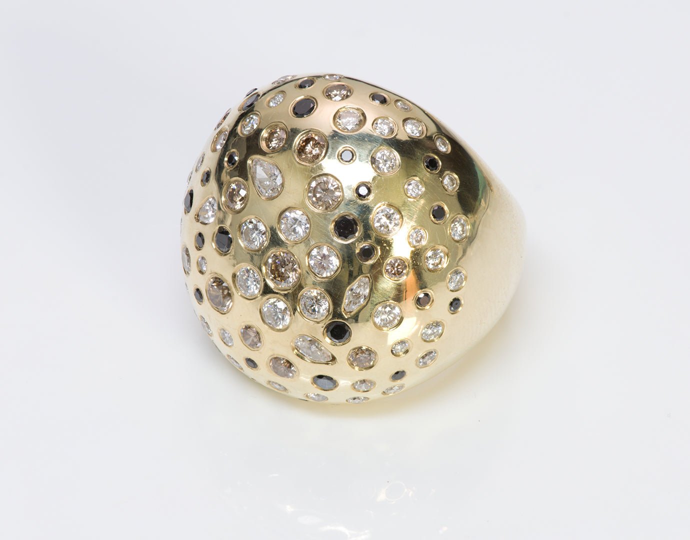 Fancy Cut Multi Colored Diamond Dome Gold Ring