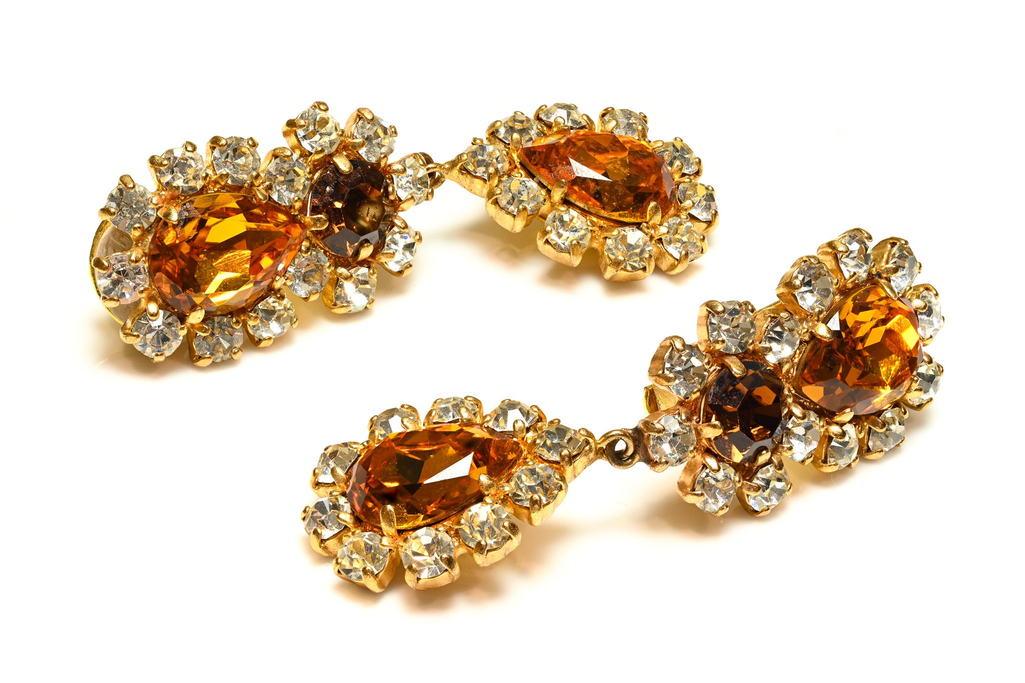 Vintage Jacques Fath Paris Brown Crystal Drop Earrings 1