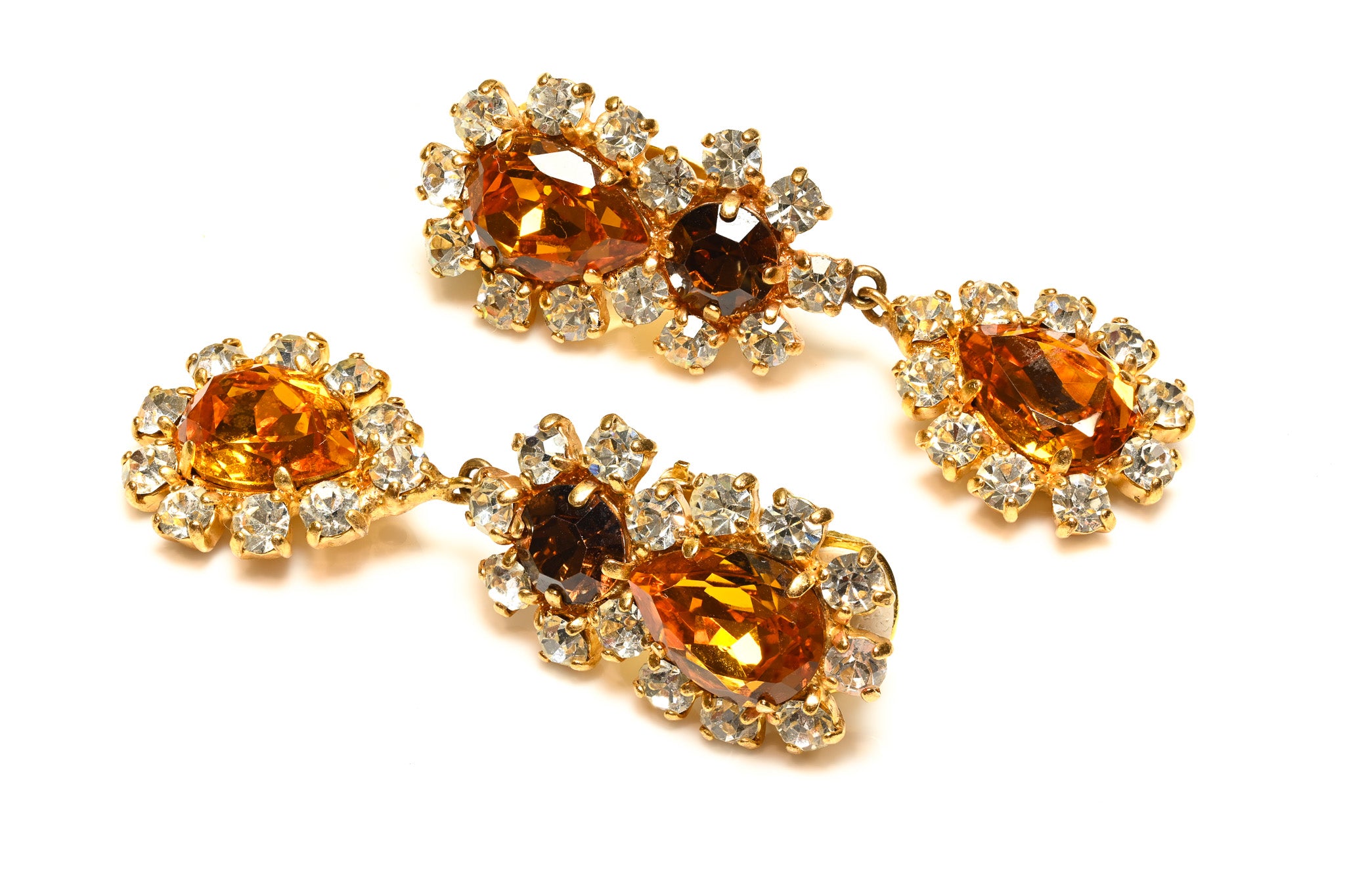 Vintage Jacques Fath Paris Brown Crystal Drop Earrings
