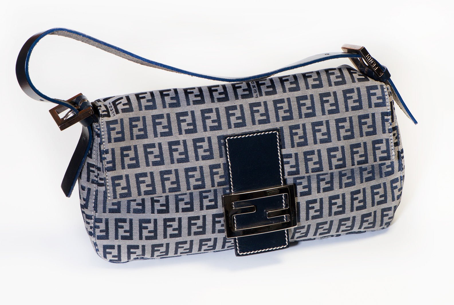 Fendi Black Canvas Leather Zucca Monogram Baguette Bag