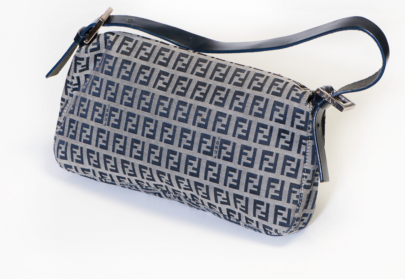 Fendi Black Canvas Leather Zucca Monogram Baguette Bag