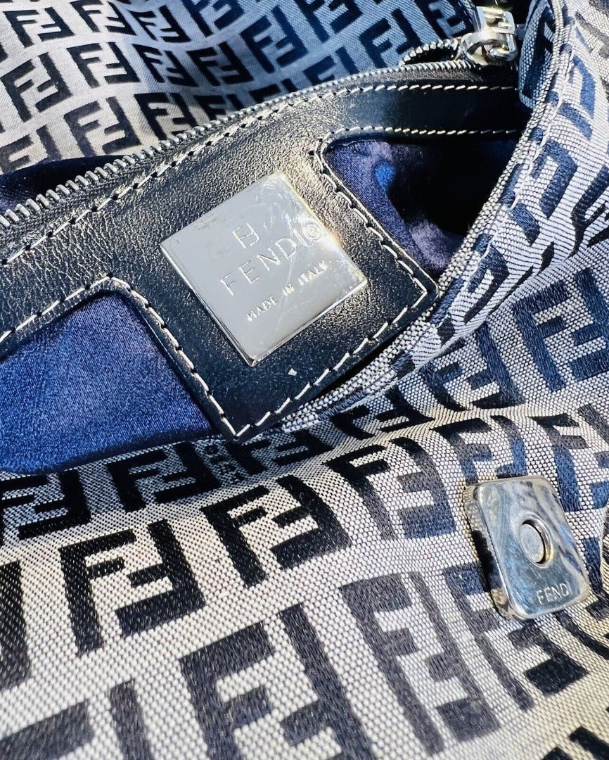 Fendi Black Canvas Leather Zucca Monogram Baguette Bag