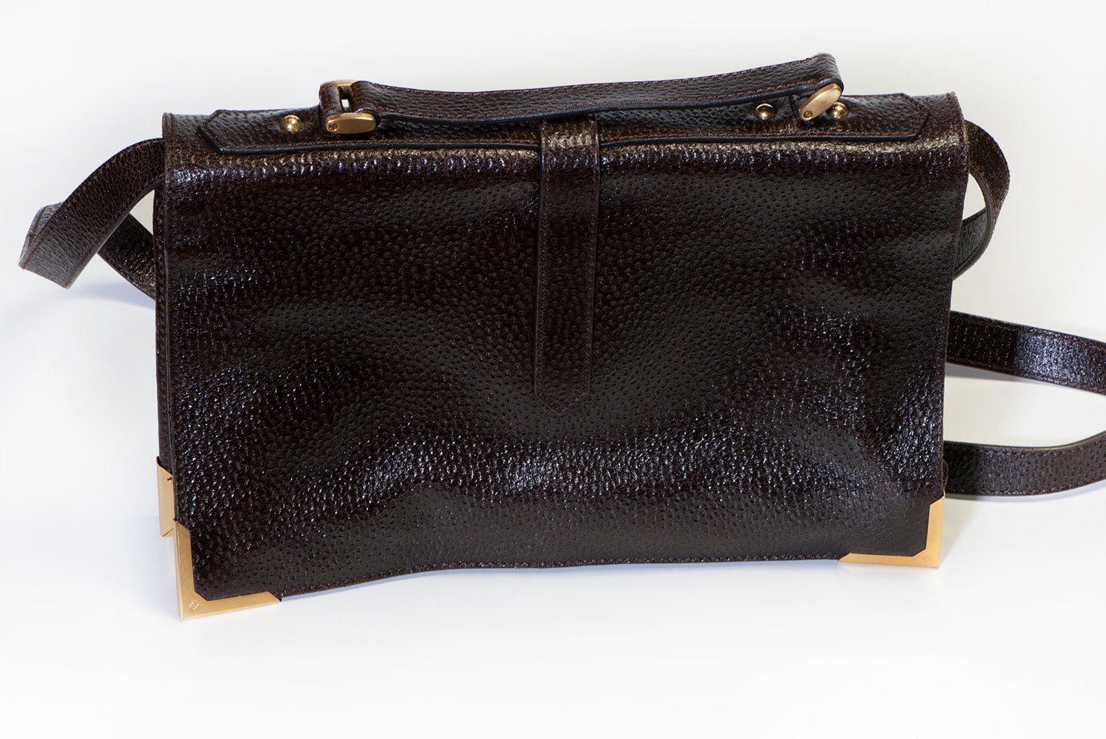 Fendi Brown Leather Flap Top Handle Turn-Lock Crossbody Bag