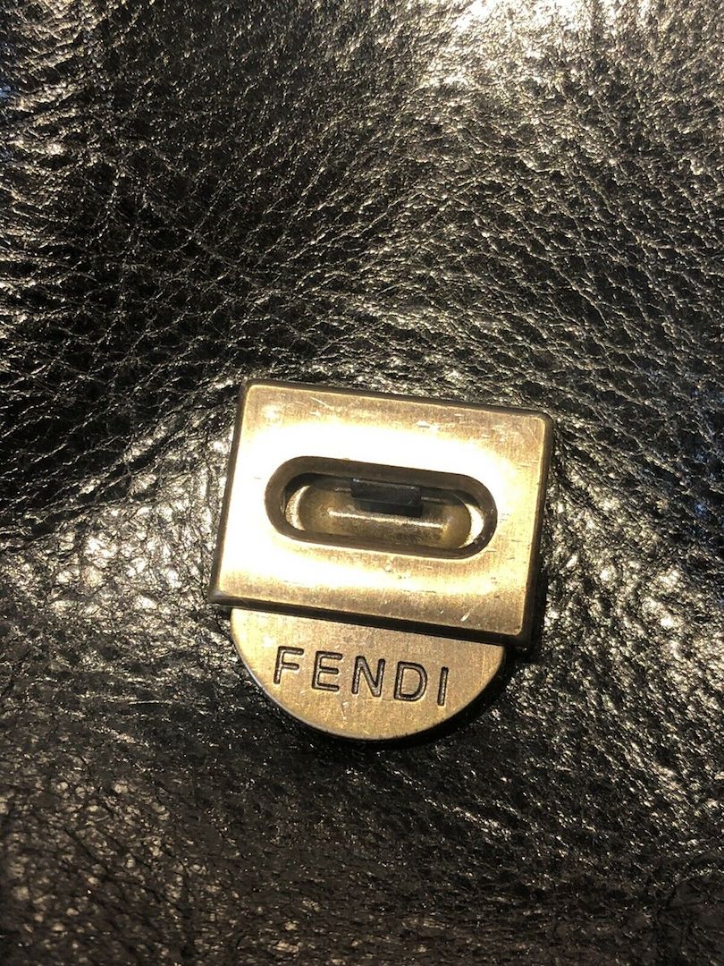 FENDI Fall 2006 Romanesque Style Palazzo Black Gold Leather Pearl Buckle B Bag