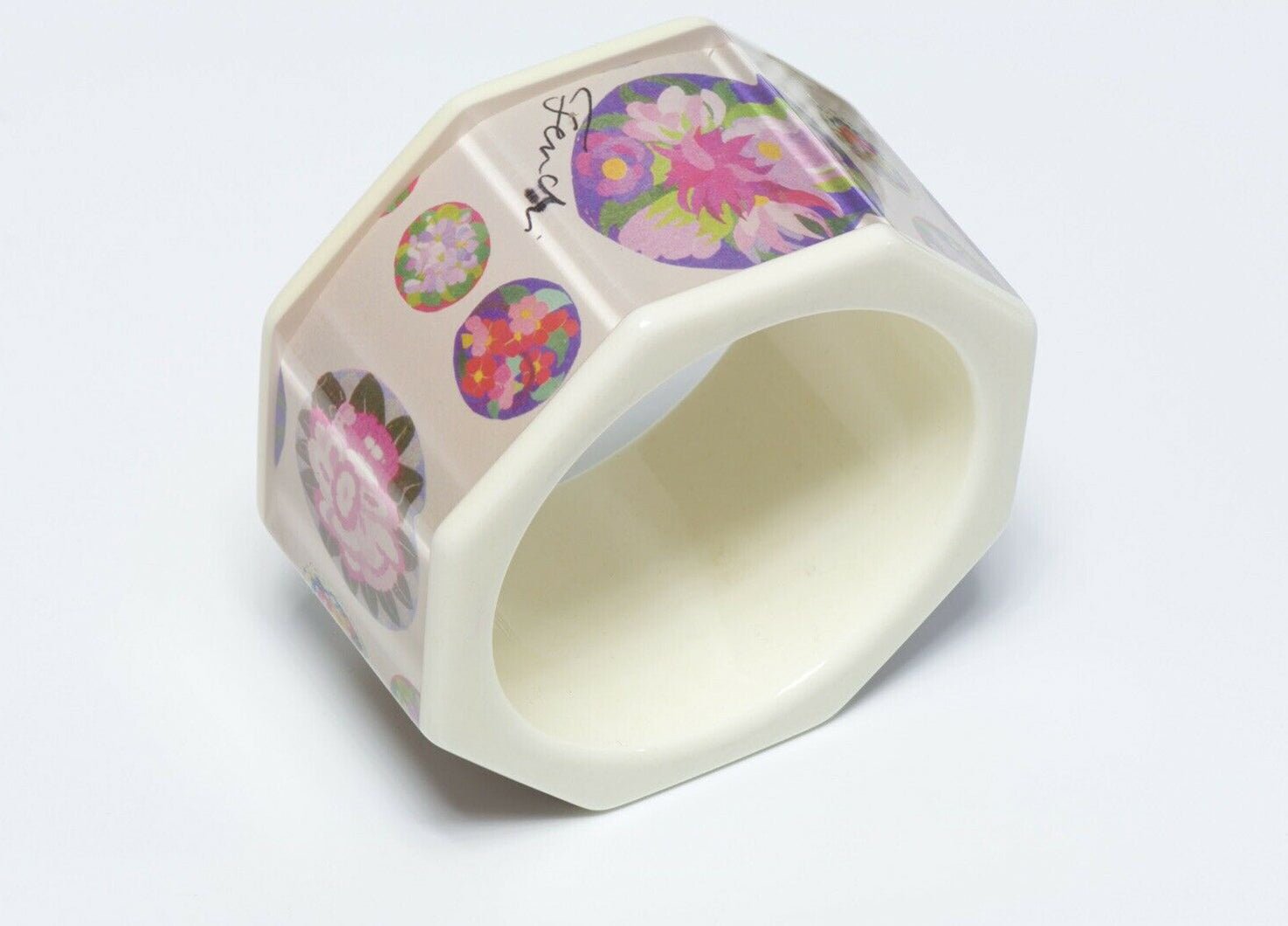 FENDI Wide Pink Purple Flower Pattern Lucite Resin Bangle Bracelet