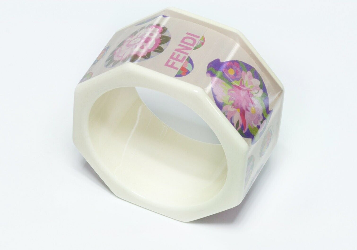 FENDI Wide Pink Purple Flower Pattern Lucite Resin Bangle Bracelet