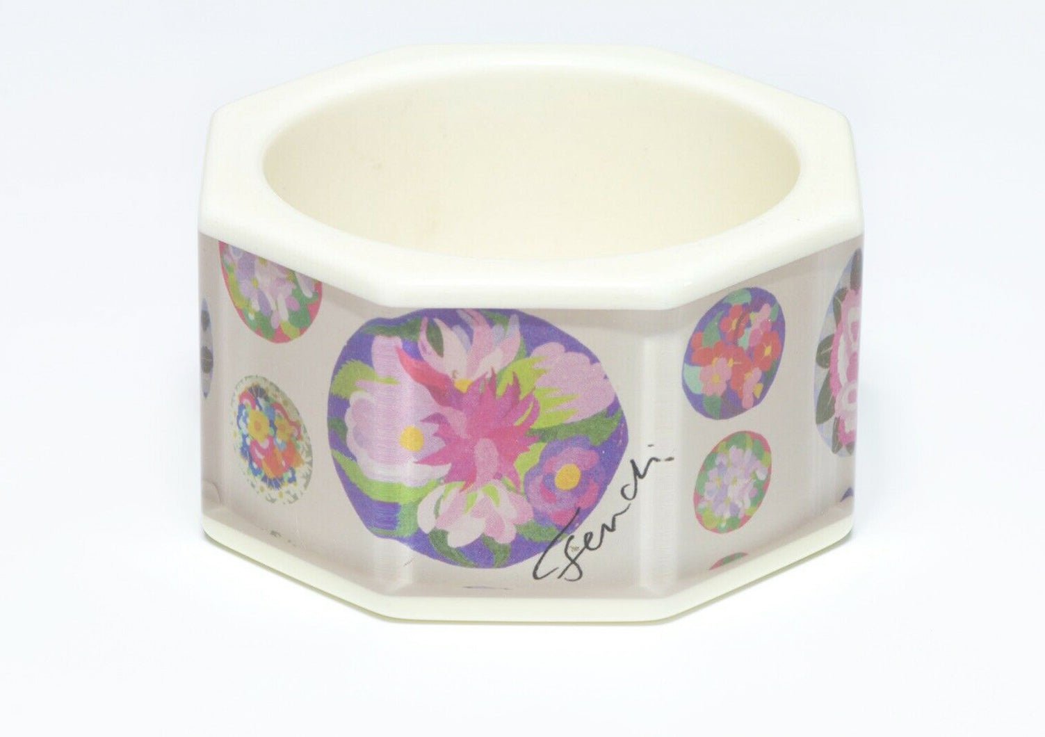 FENDI Wide Pink Purple Flower Pattern Lucite Resin Bangle Bracelet