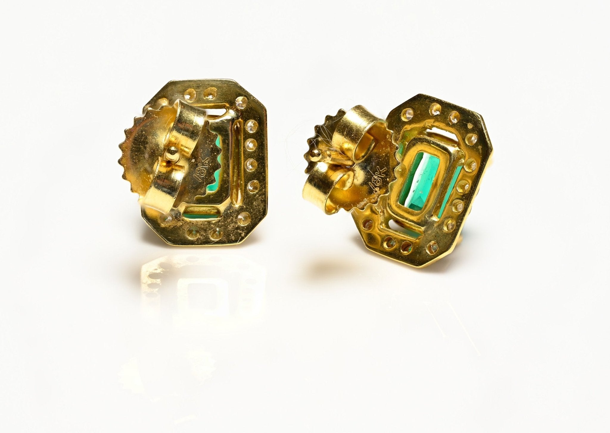 Fine Natural Colombian Emerald Diamond 18K Stud Earrings
