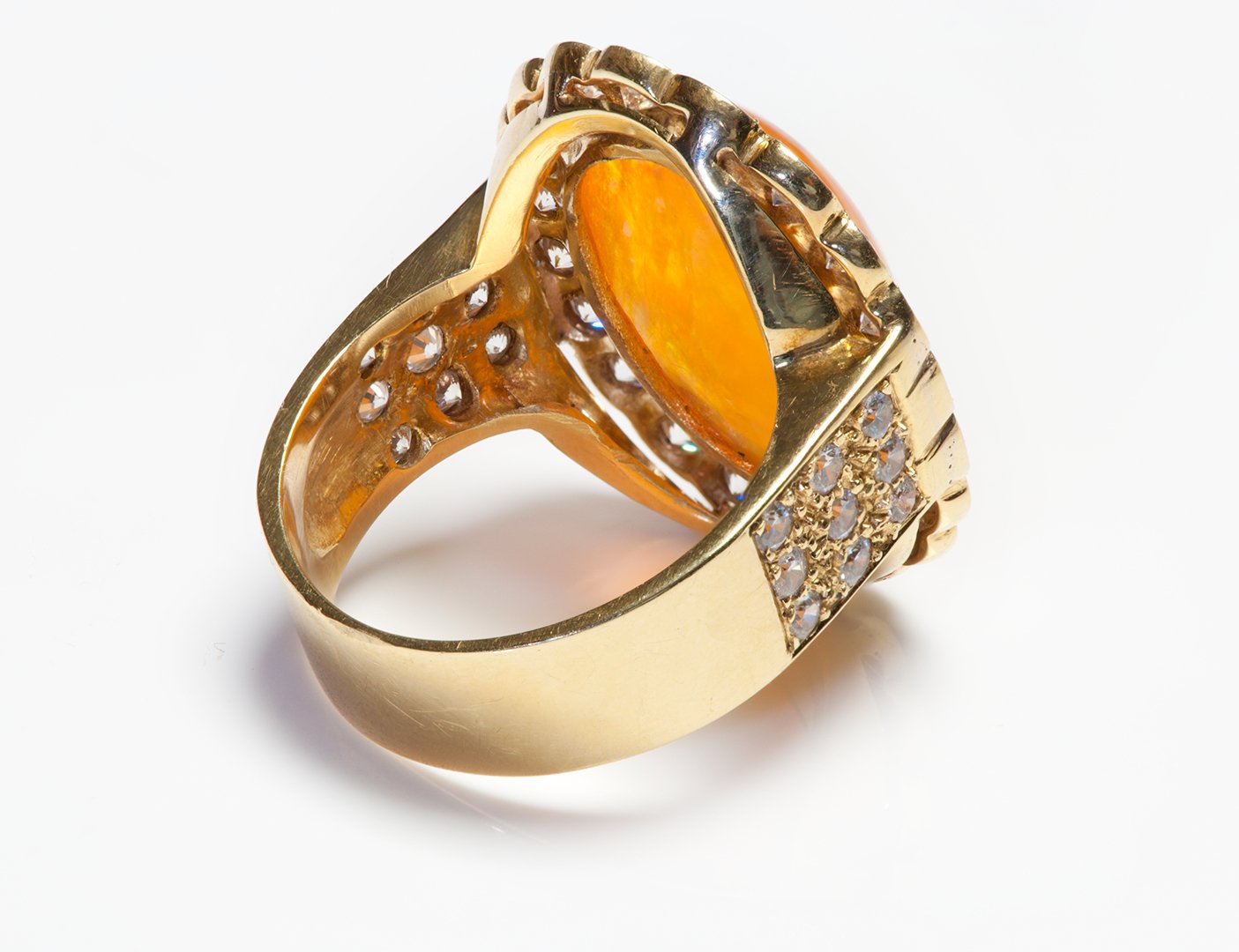 Fire Opal 18K Gold Diamond Ring