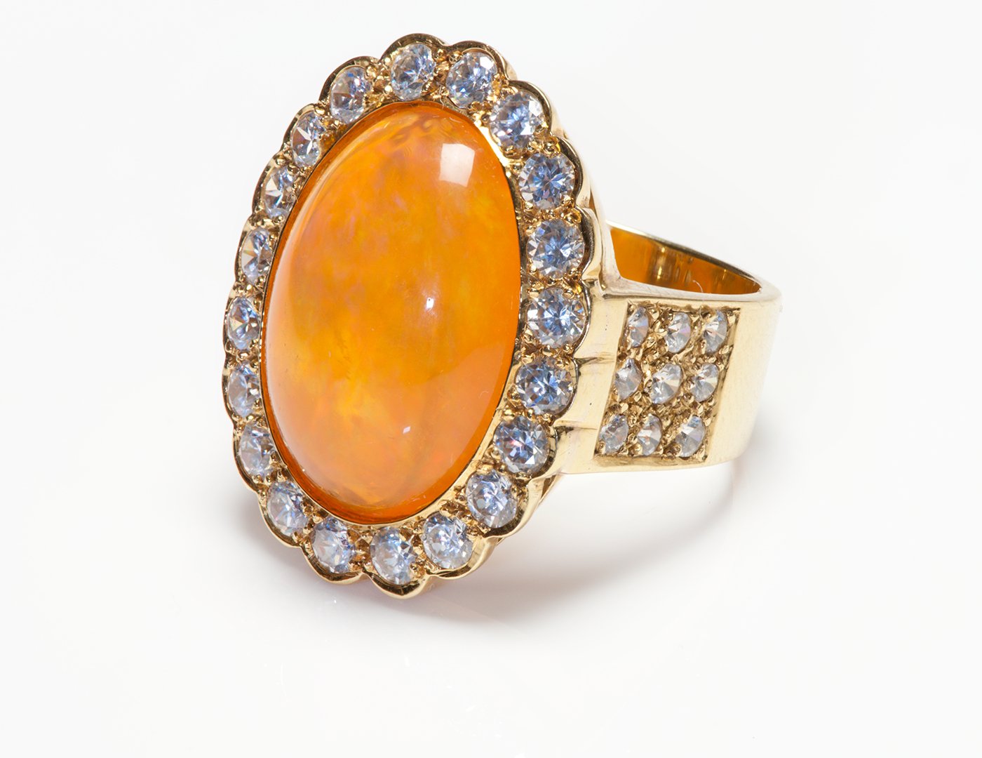 Fire Opal 18K Gold Diamond Ring