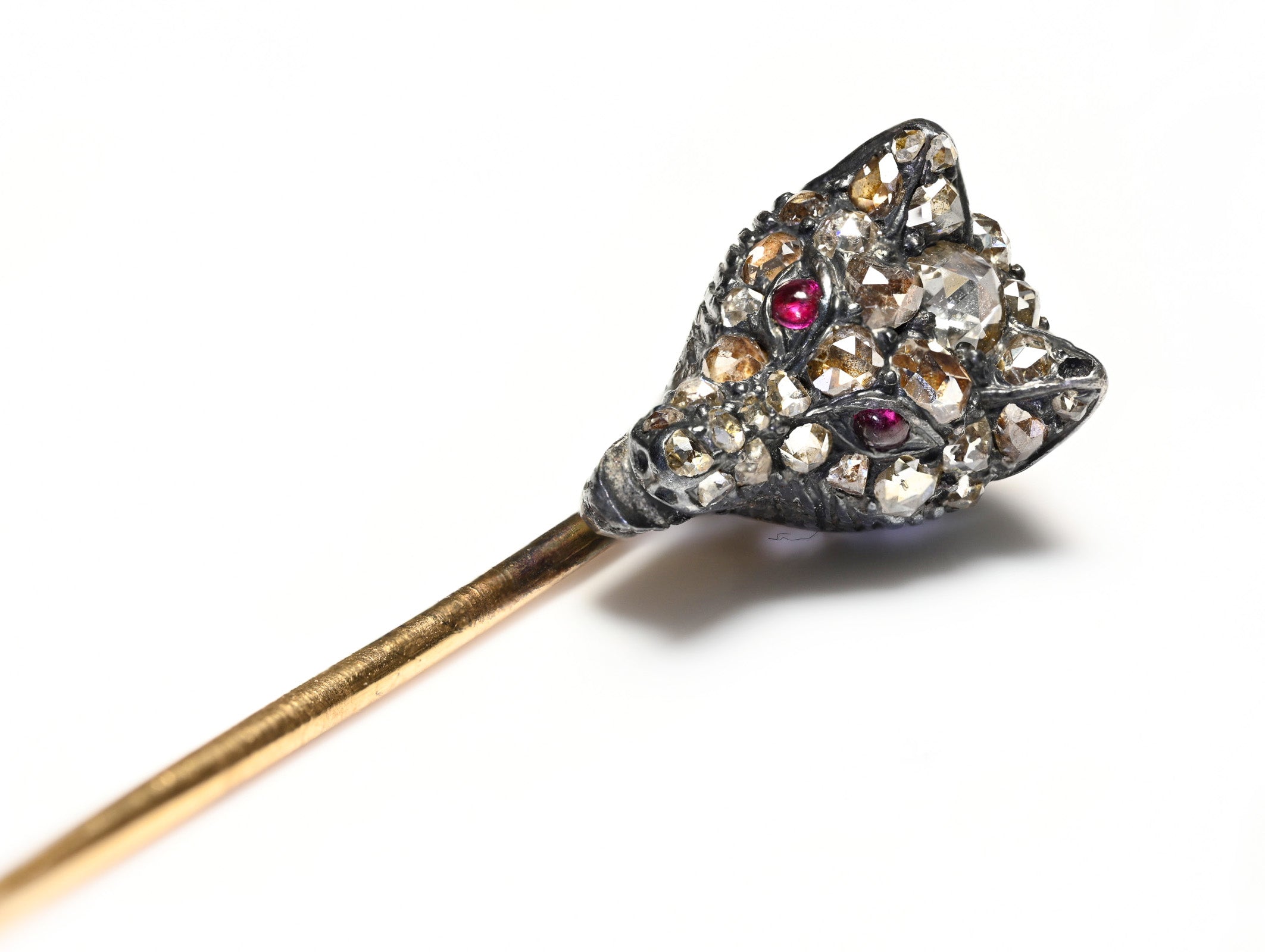 Antique Gold Silver Rose Cut Diamond Fox Stick Pin