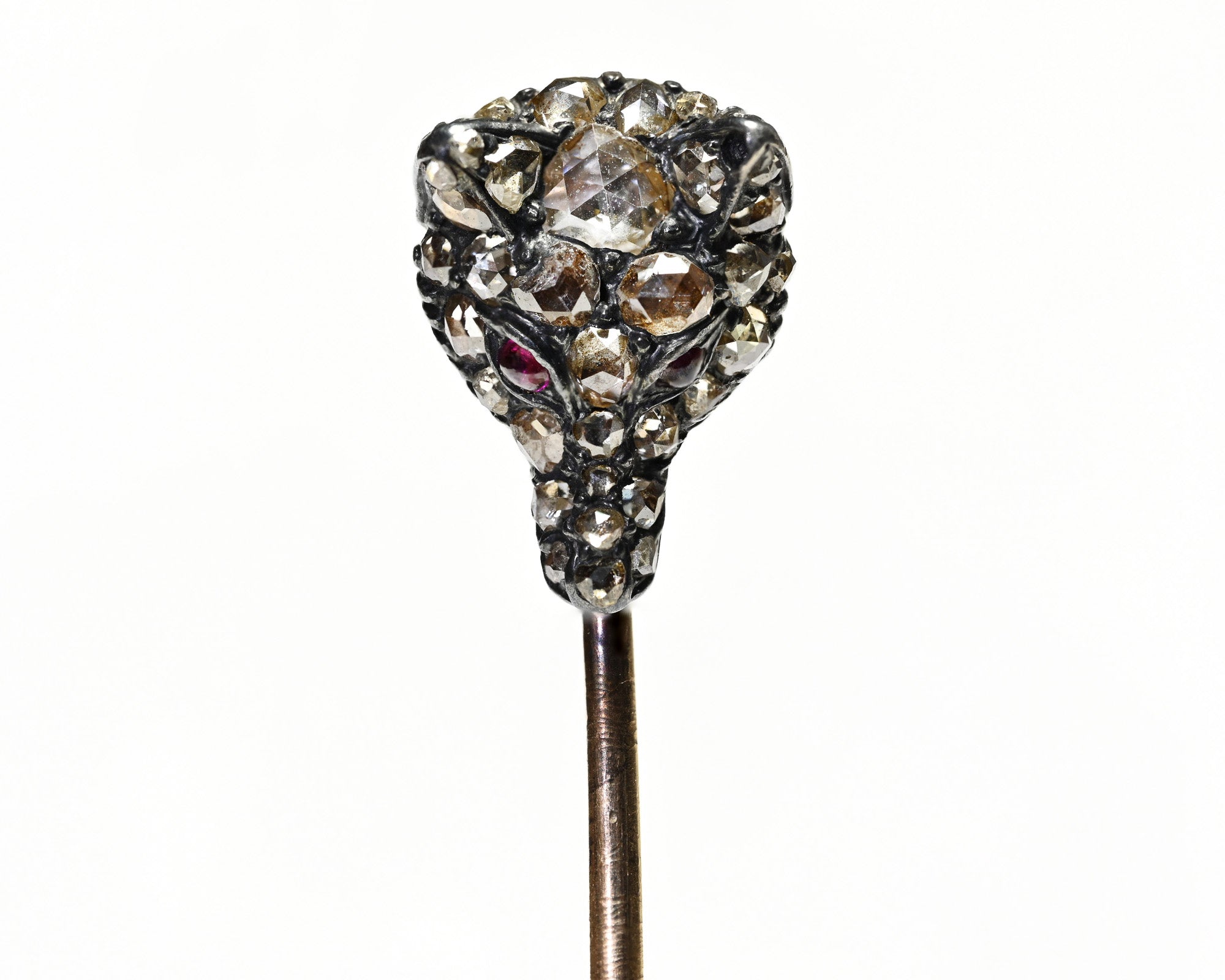 Antique Gold Silver Rose Cut Diamond Fox Stick Pin