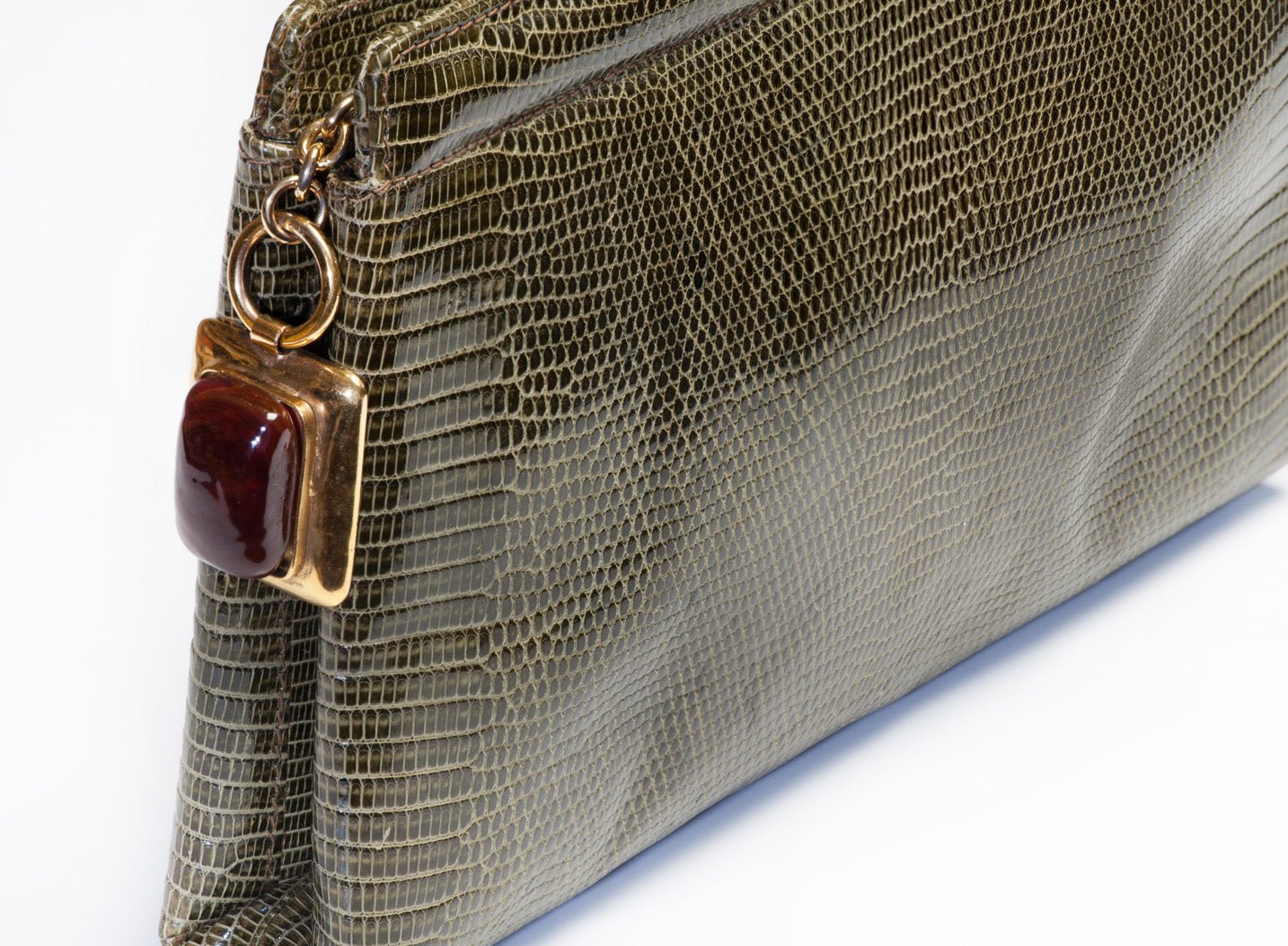 Frances Patiky Stein FPS 1980's Maison Gripoix Green Lizard Clutch Bag