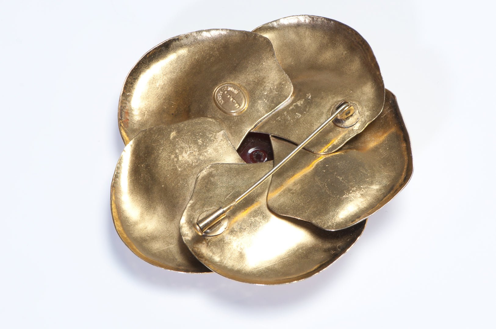 Frances Patiky Stein FPS 1980’s Maison Gripoix Red Glass Camellia Flower Brooch