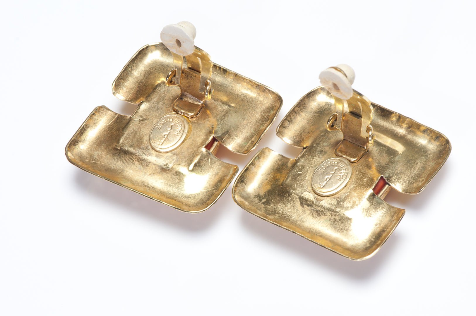 Frances Patiky Stein Paris 1980’s Maison Gripoix Red Glass Gold Plated Earrings