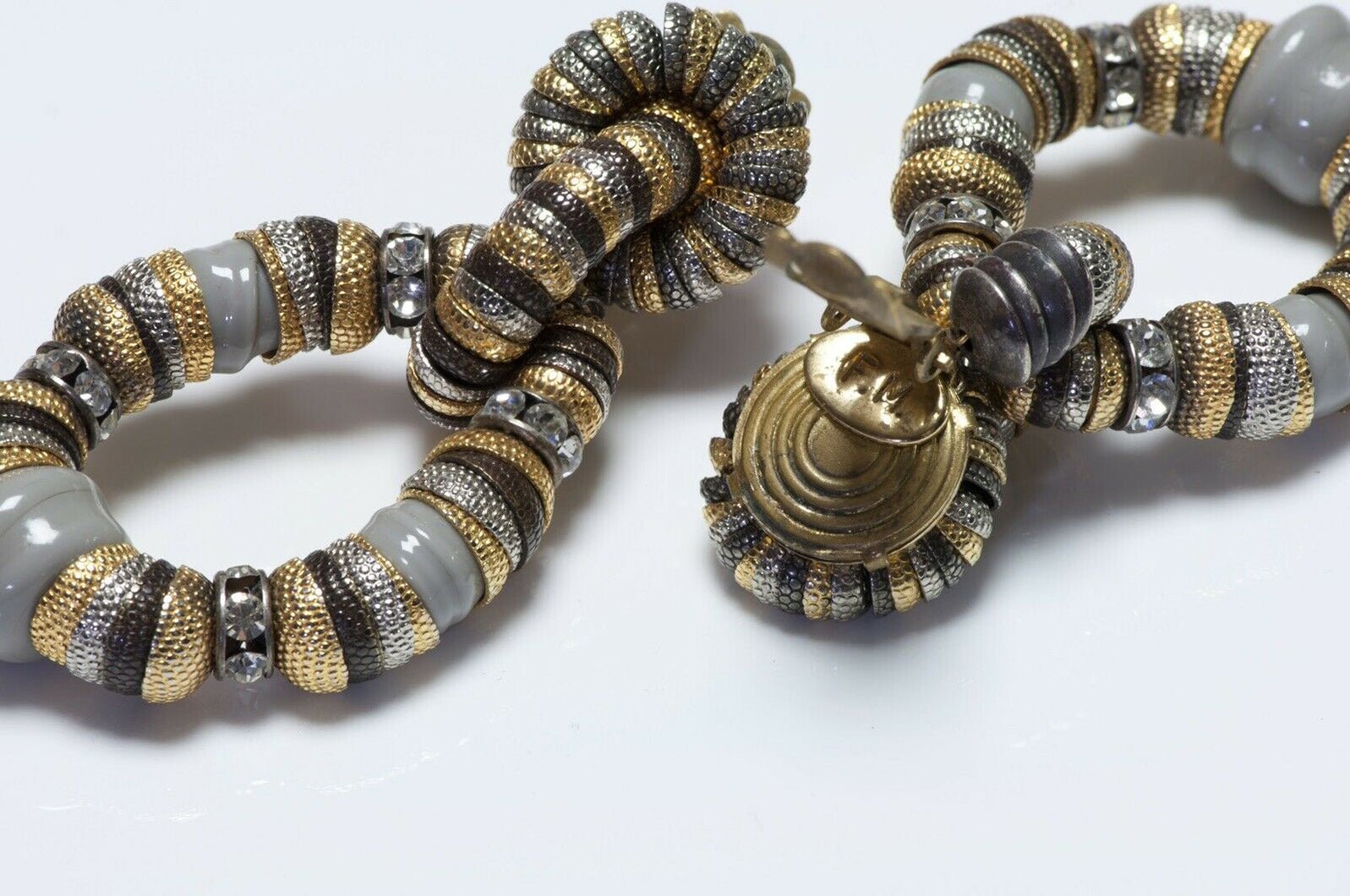 Francoise Montague 1950’s Crystal Gray Glass Beads Door Knocker Earrings