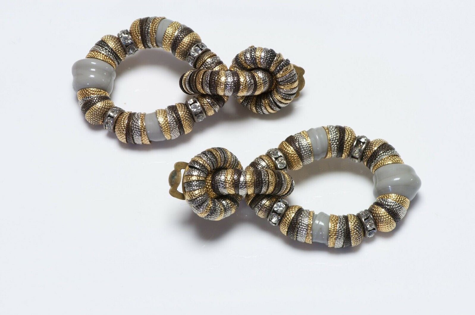 Francoise Montague 1950’s Crystal Gray Glass Beads Door Knocker Earrings