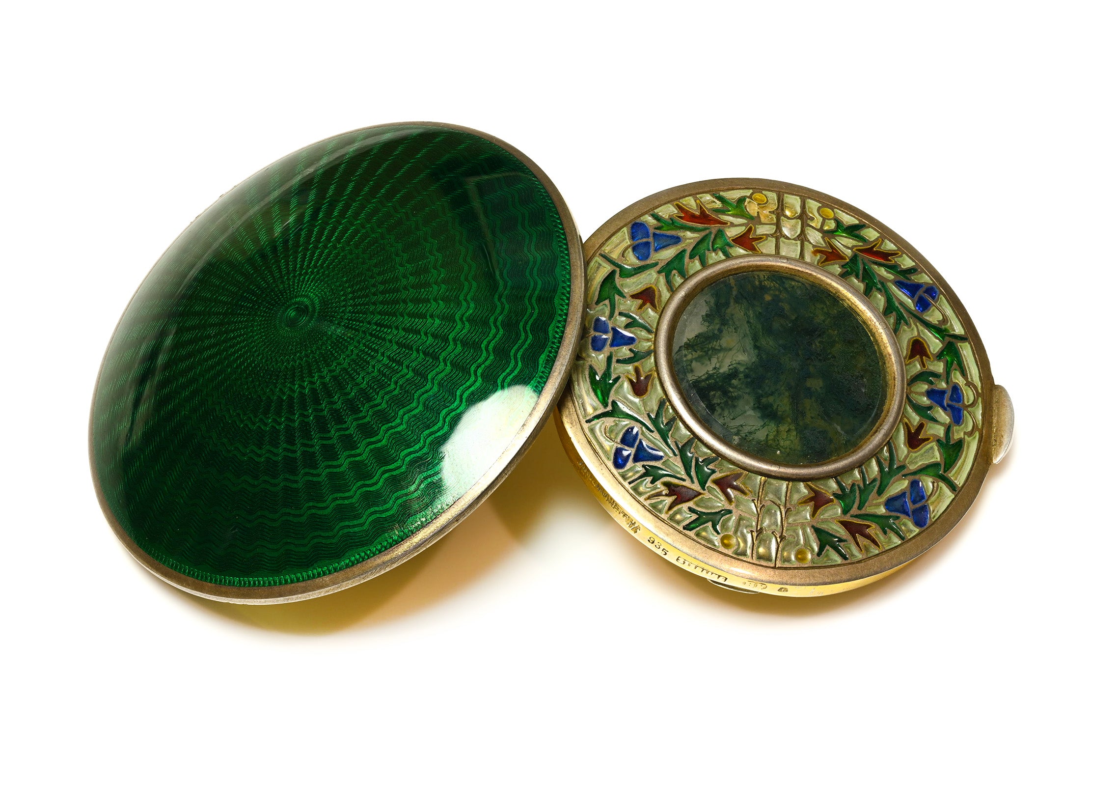 Rare Brüder Frank Plique-à-Jour Enamel Agate Silver Compact