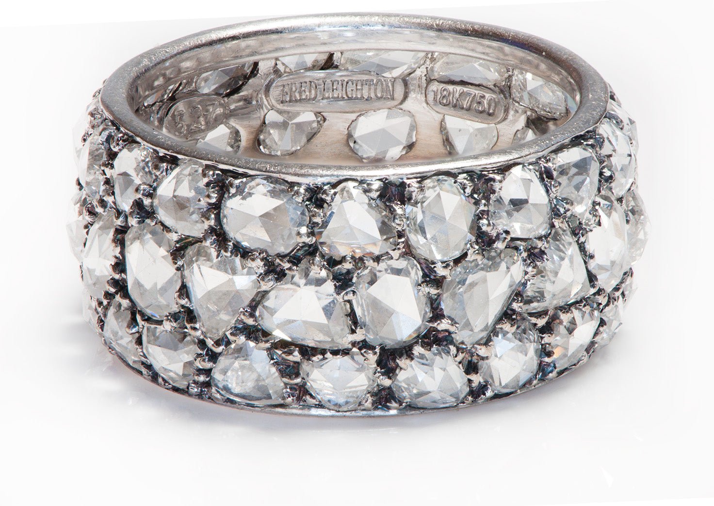 Fred Leighton 3 Row Rose Cut Diamond Gold Eternity Band