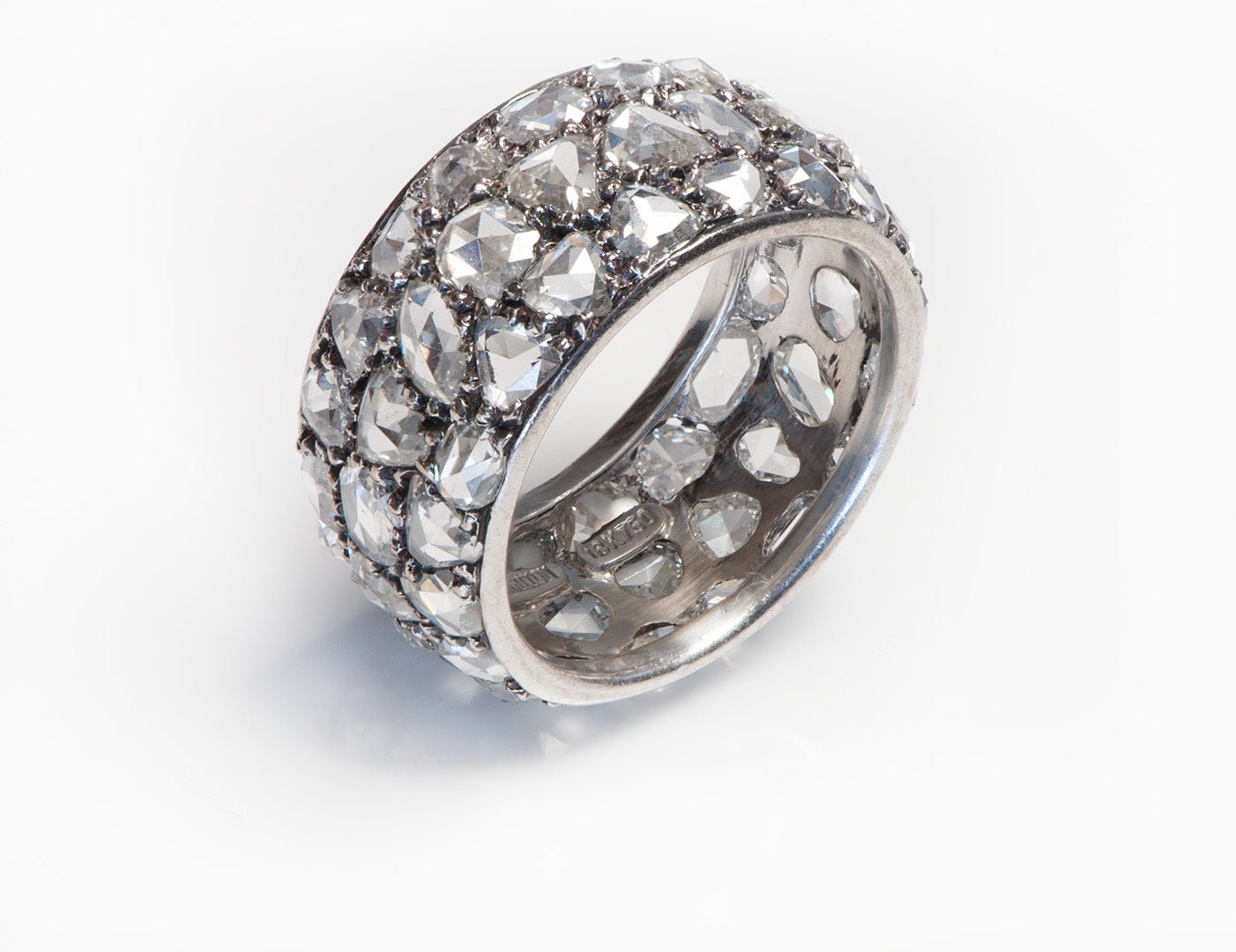 Fred Leighton 3 Row Rose Cut Diamond Gold Eternity Band