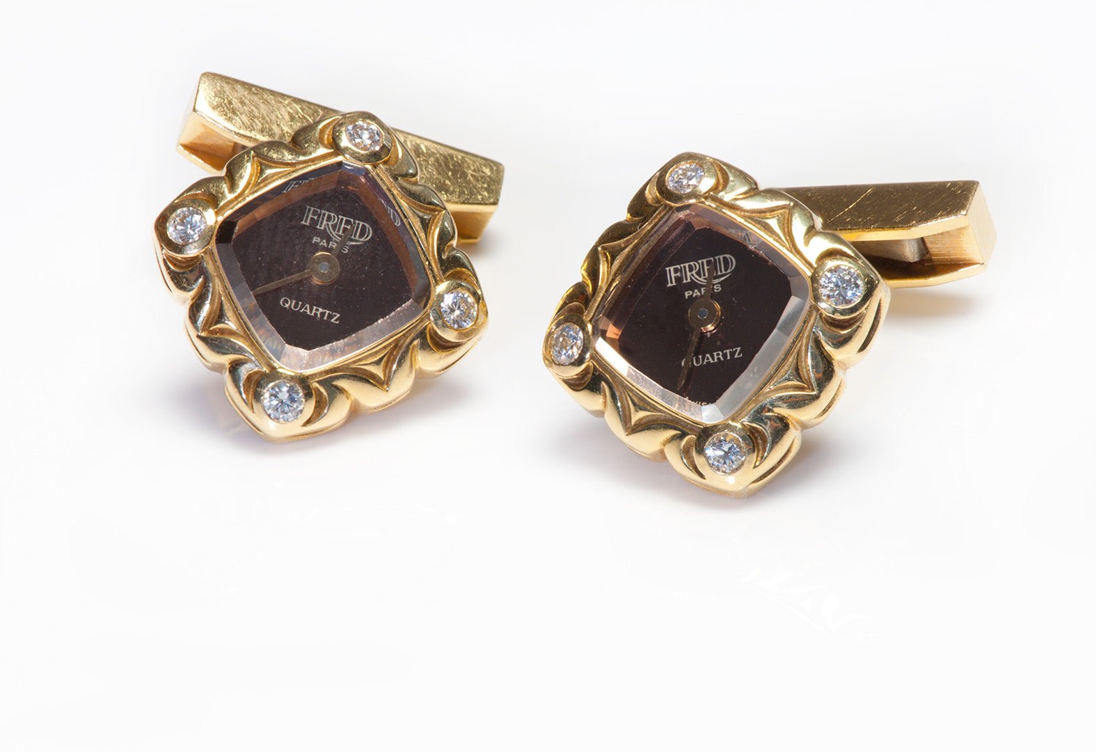 Fred Paris 18K Gold Diamond Watch Cufflinks