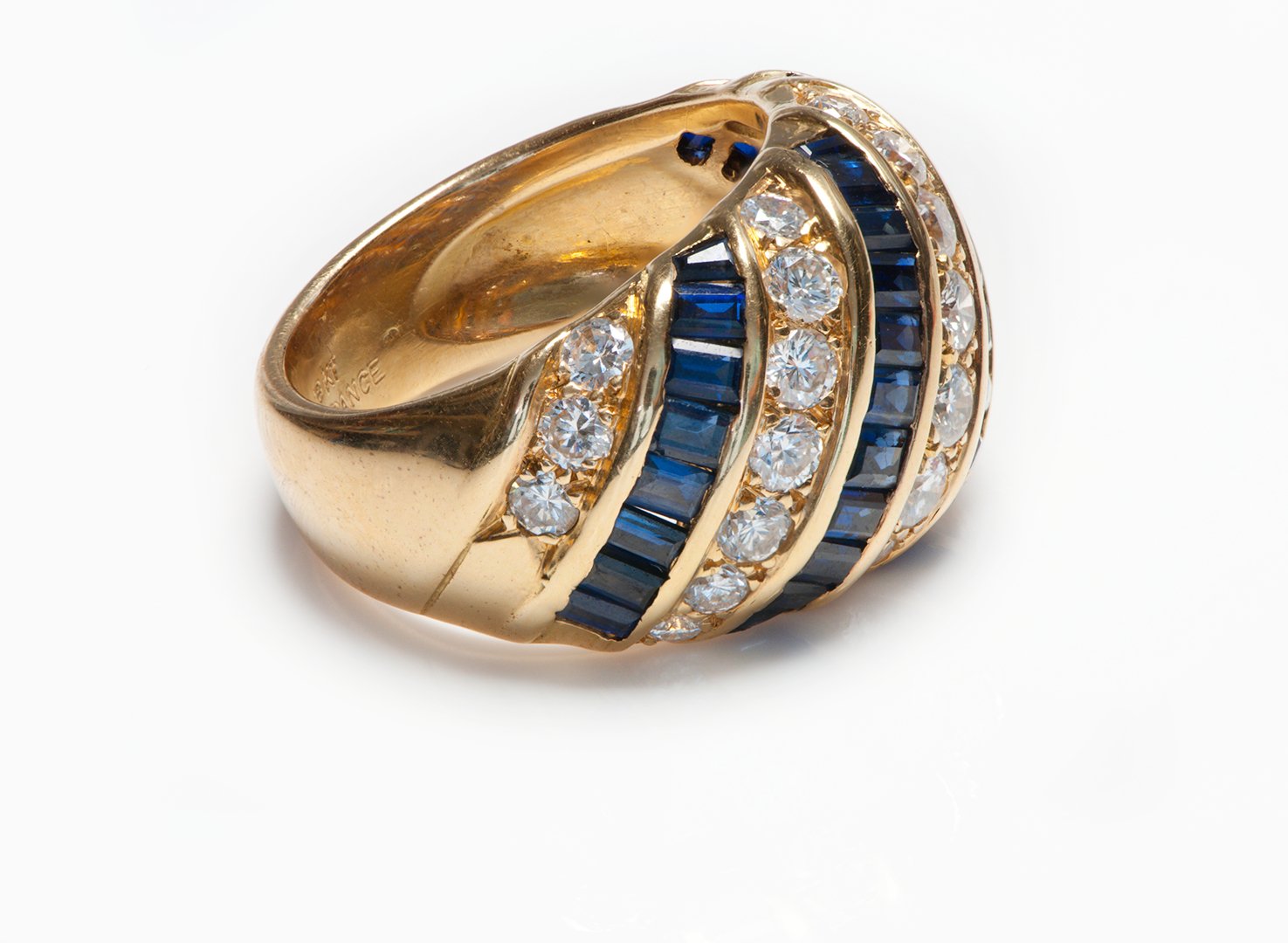 Fred Paris 18K Yellow Gold Diamond Sapphire Ring