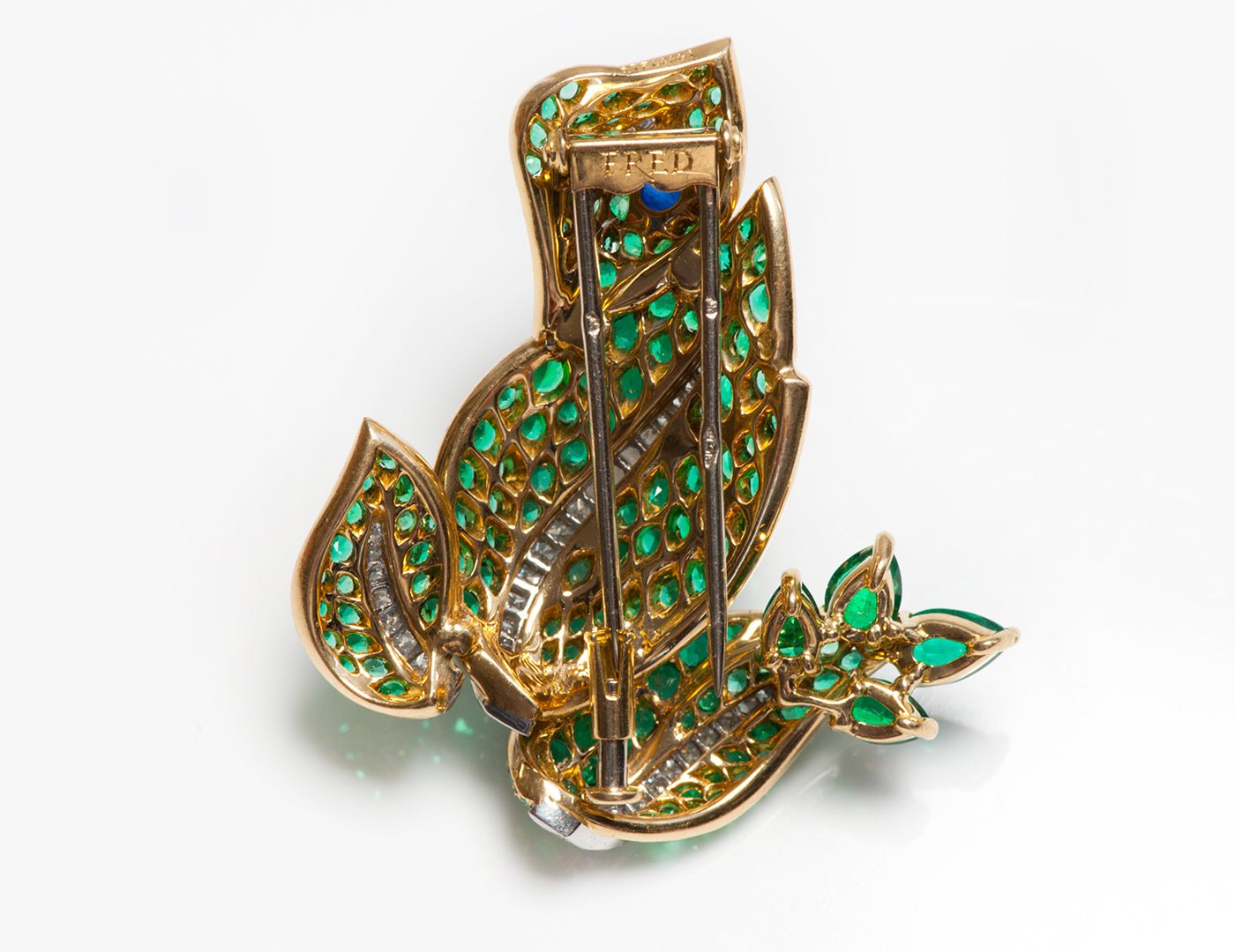 Fred Paris Gold Emerald Diamond Sapphire Frog Brooch