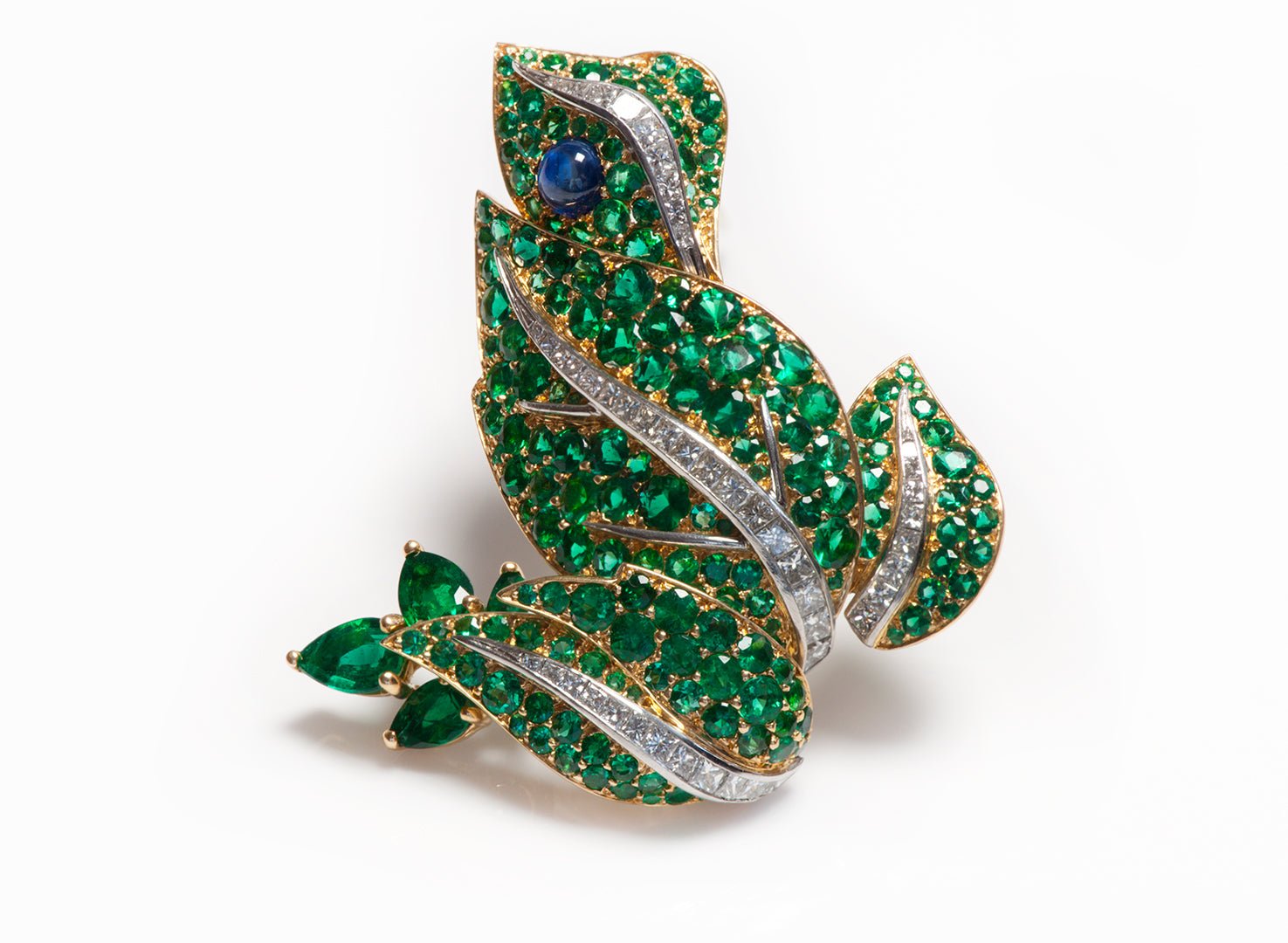 Fred Paris Gold Emerald Diamond Sapphire Frog Brooch