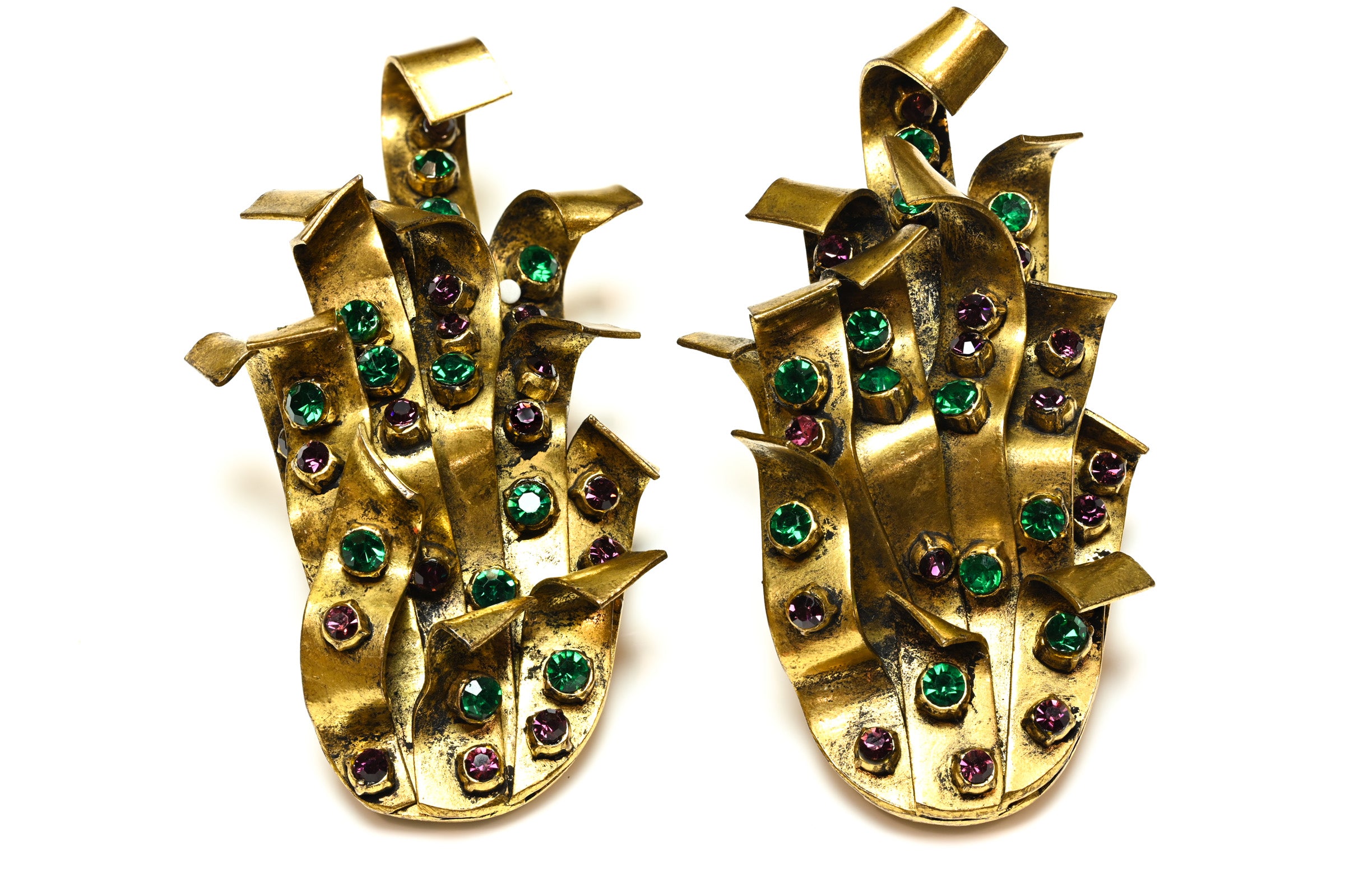 Vintage 1980's French Haute Couture Green Purple Crystal Earrings