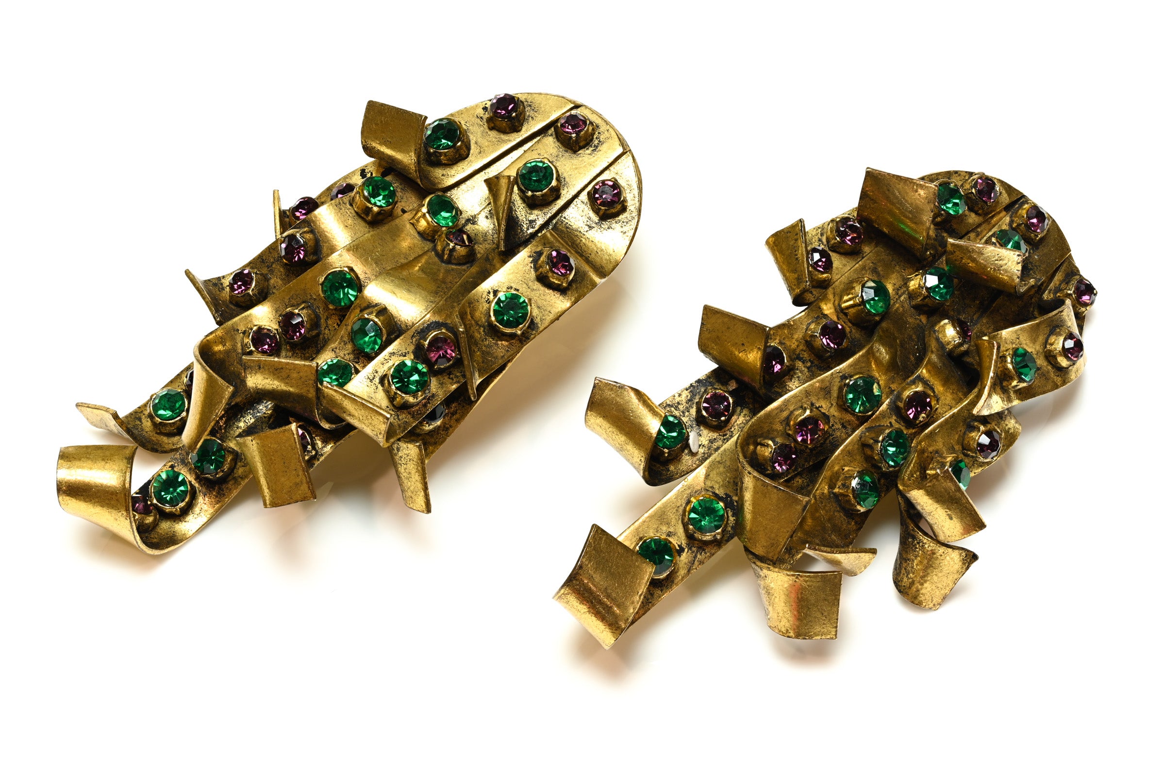 Vintage 1980's French Haute Couture Green Purple Crystal Earrings 2