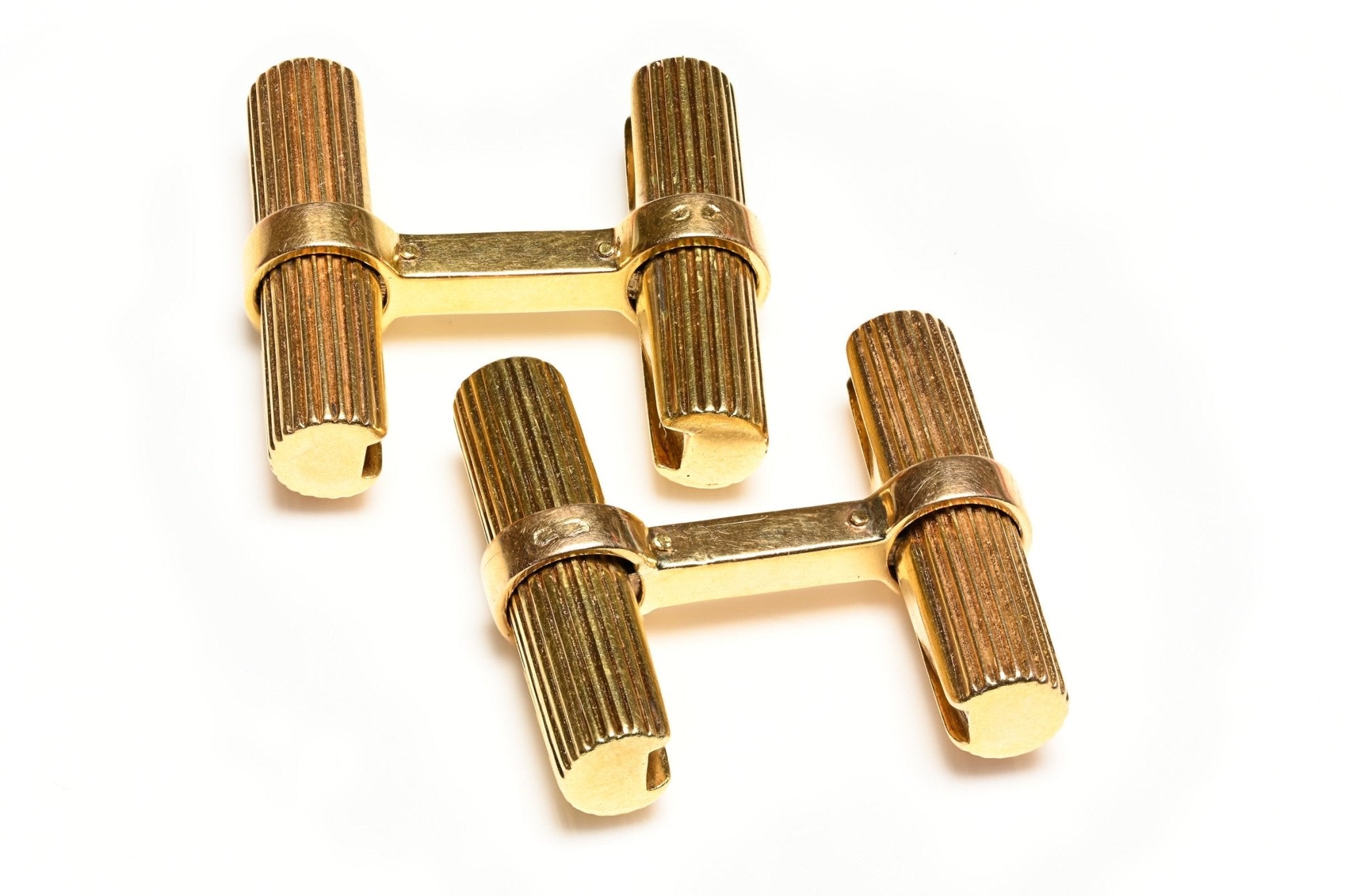 French 18K Gold Interchangeable Coral Tiger Eye Baton Cufflinks