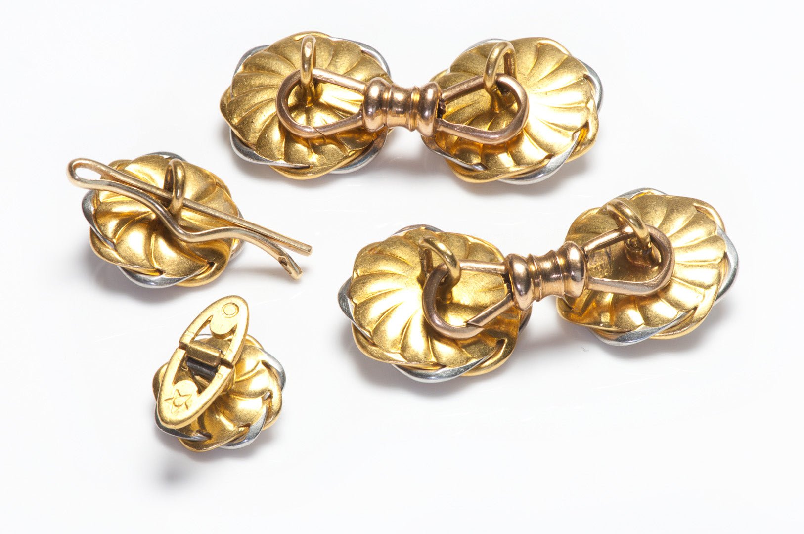 French 18K Gold Mother of Pearl 9 Piece Cufflink Stud Set