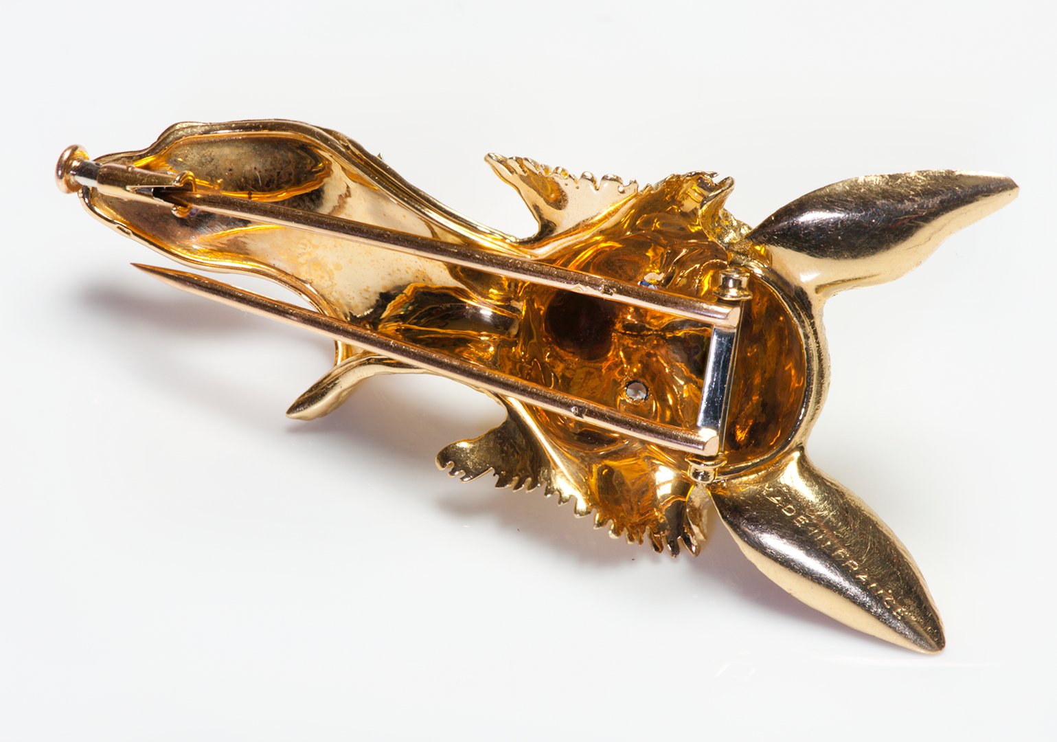 French 18K Yellow Gold Gemstone Fox Brooch